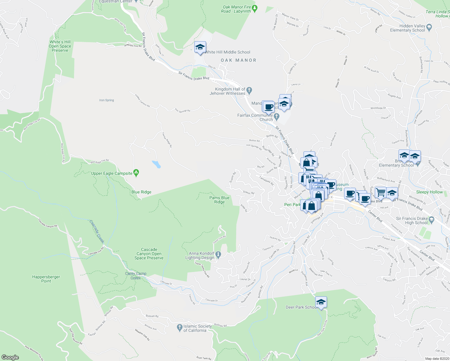 map of restaurants, bars, coffee shops, grocery stores, and more near 27 Holly Road in Fairfax