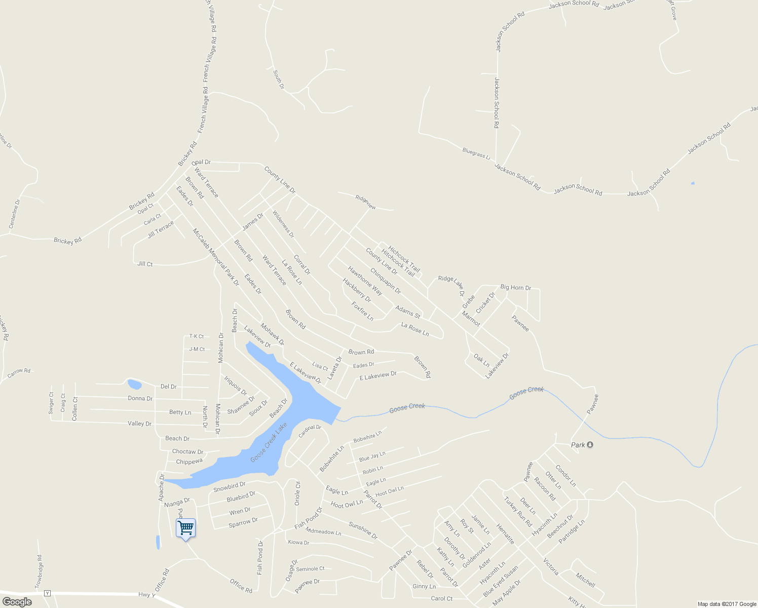 map of restaurants, bars, coffee shops, grocery stores, and more near 6485 Hackberry Drive in French Village