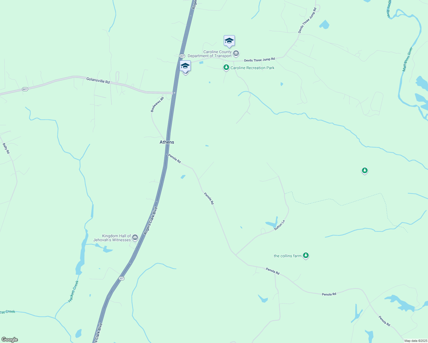 map of restaurants, bars, coffee shops, grocery stores, and more near 20063 Paradise Lane in Ruther Glen