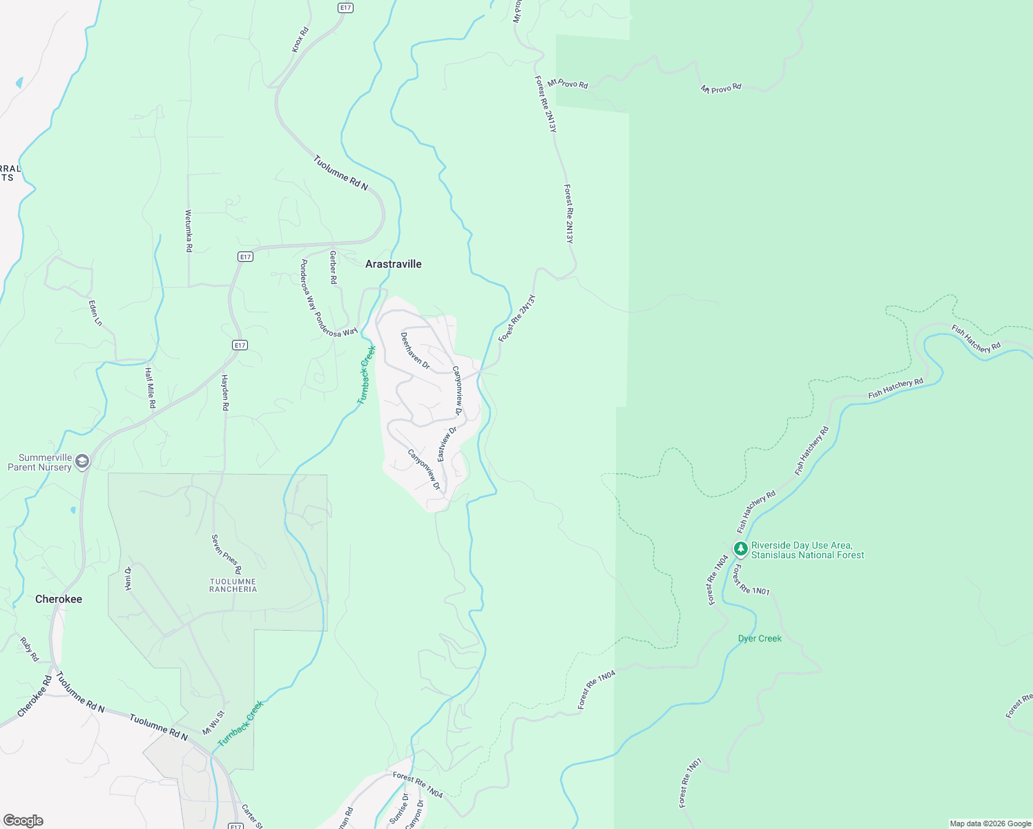 map of restaurants, bars, coffee shops, grocery stores, and more near 20297 Old Buchanan Mine Road in Tuolumne
