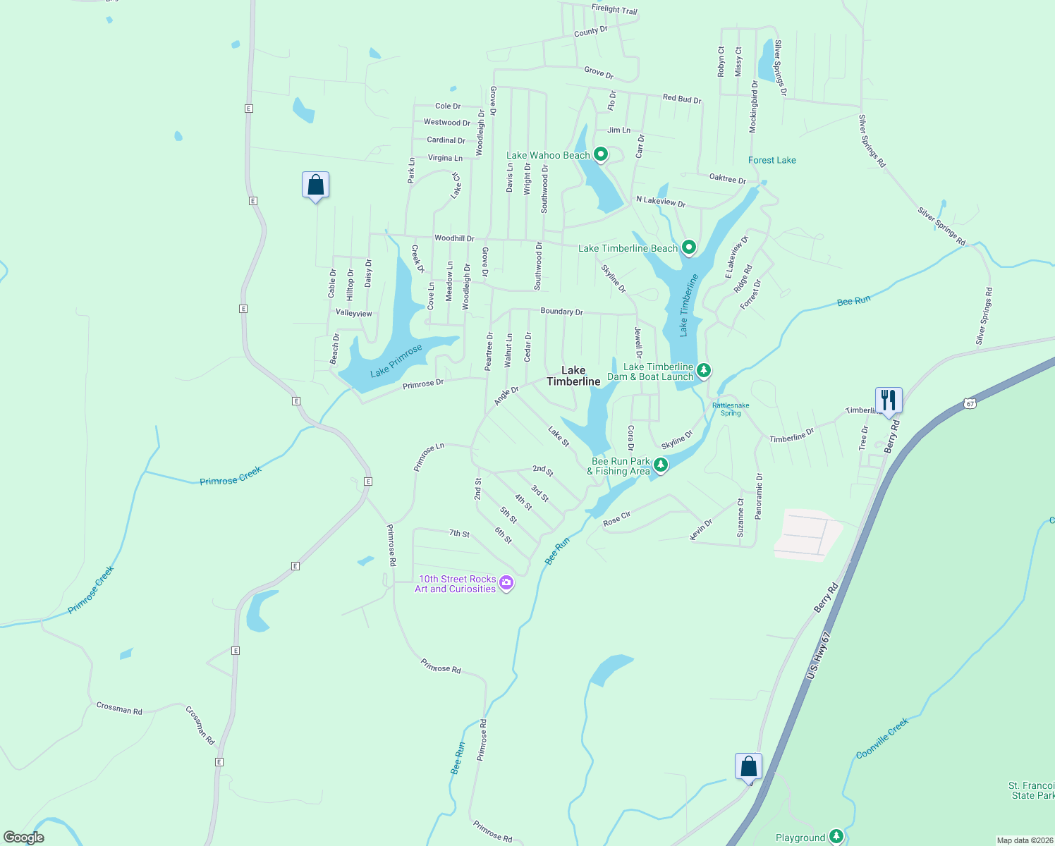 map of restaurants, bars, coffee shops, grocery stores, and more near 1833 Janet Court in Bonne Terre