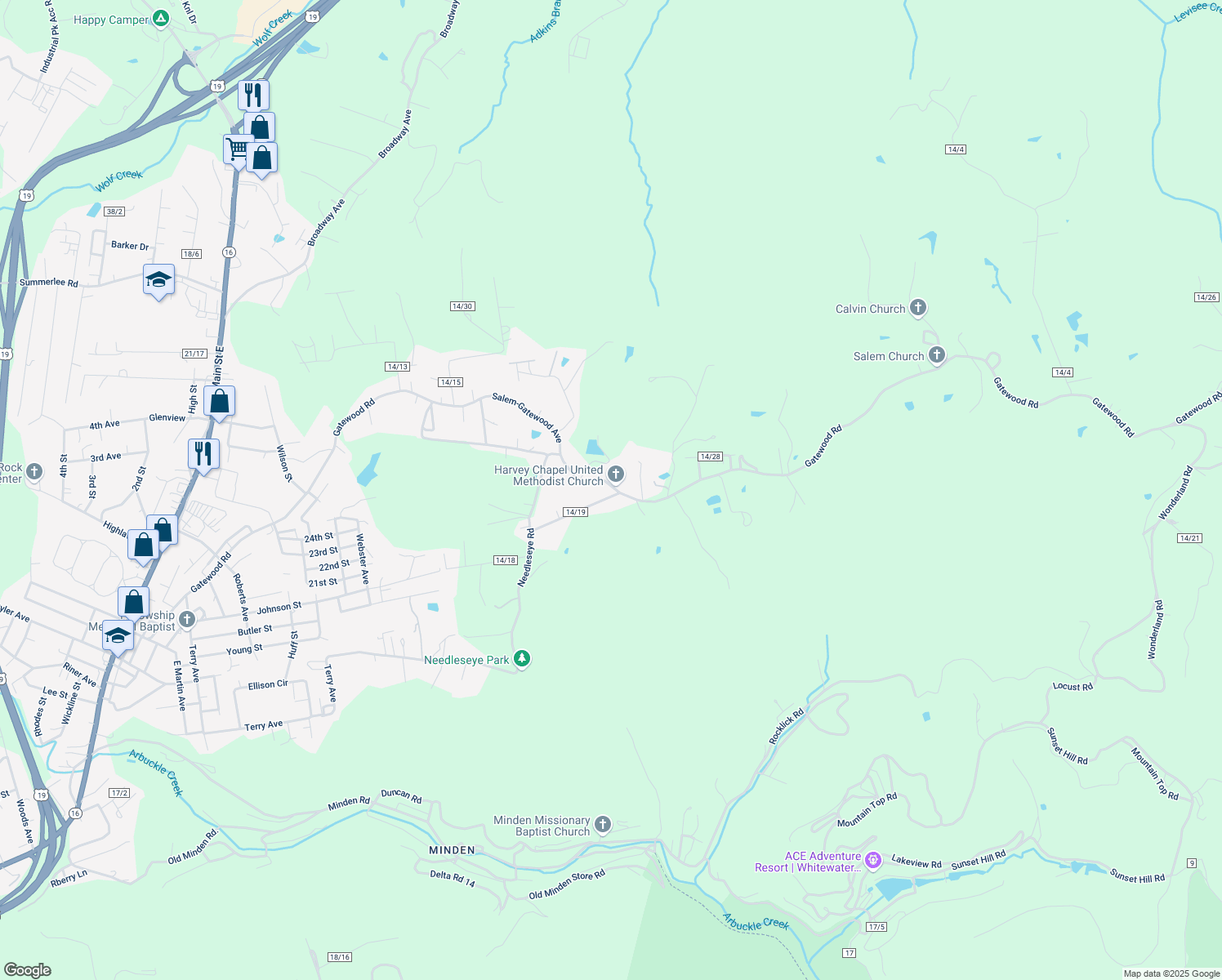 map of restaurants, bars, coffee shops, grocery stores, and more near 0 County Route 14/19 in Fayetteville
