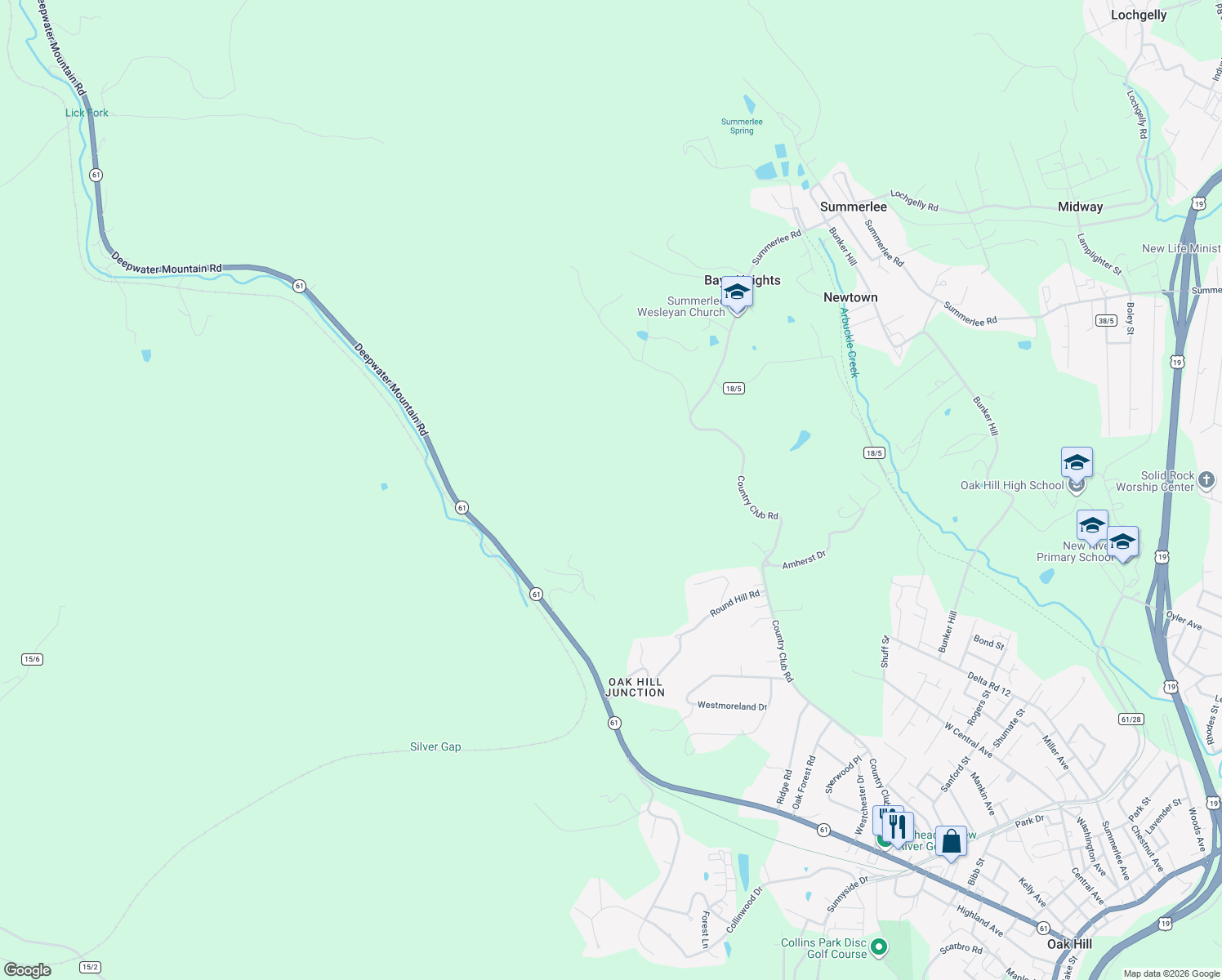map of restaurants, bars, coffee shops, grocery stores, and more near in Oak Hill
