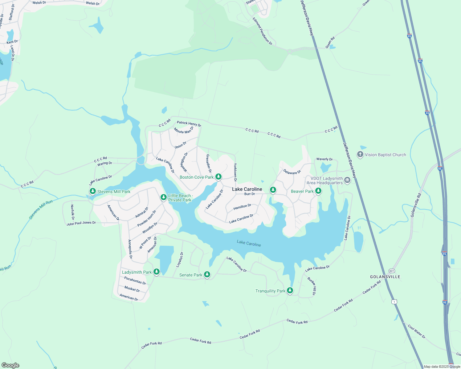 map of restaurants, bars, coffee shops, grocery stores, and more near 203 Clinton Drive in Ruther Glen
