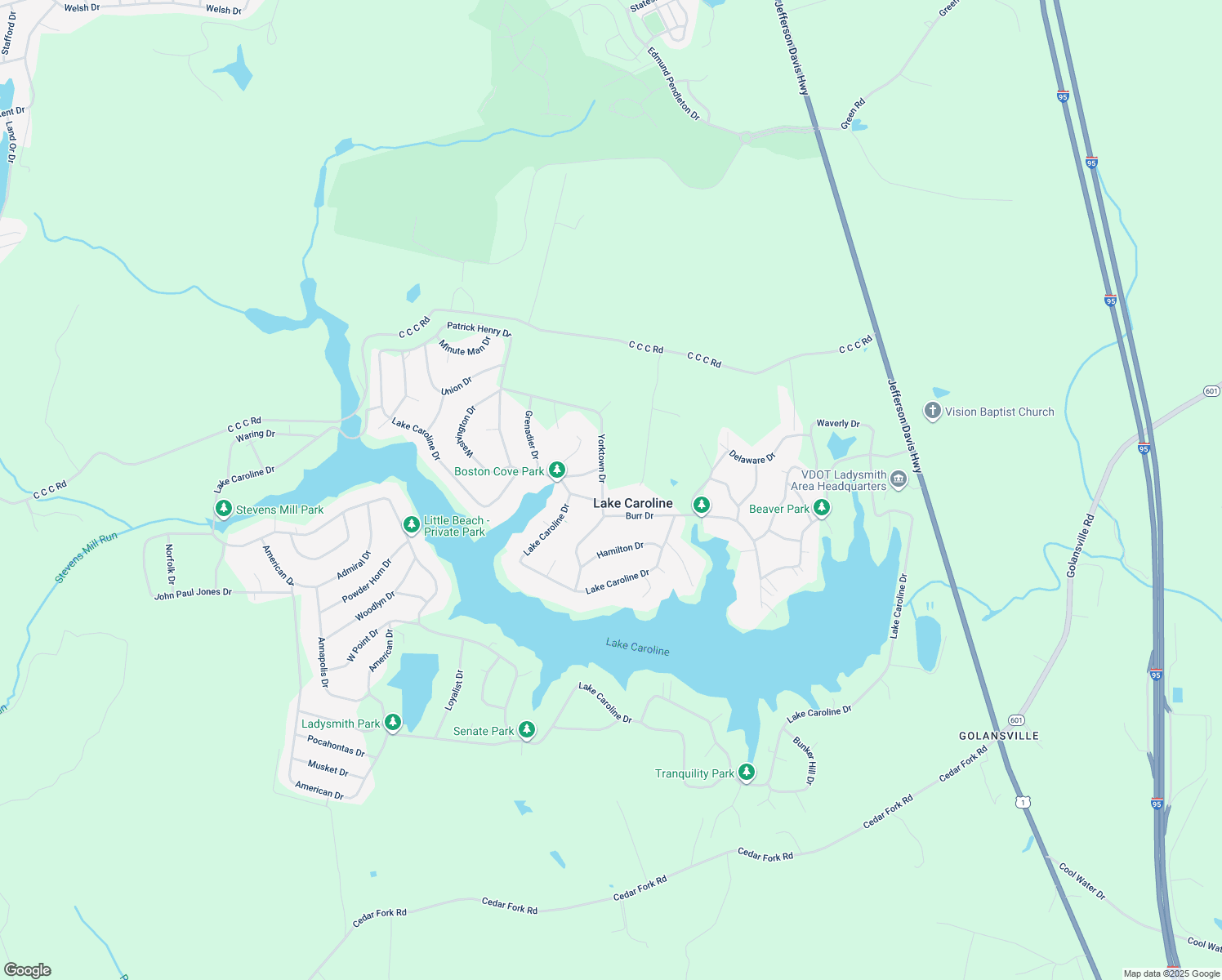 map of restaurants, bars, coffee shops, grocery stores, and more near 134 Yorktown Drive in Ruther Glen