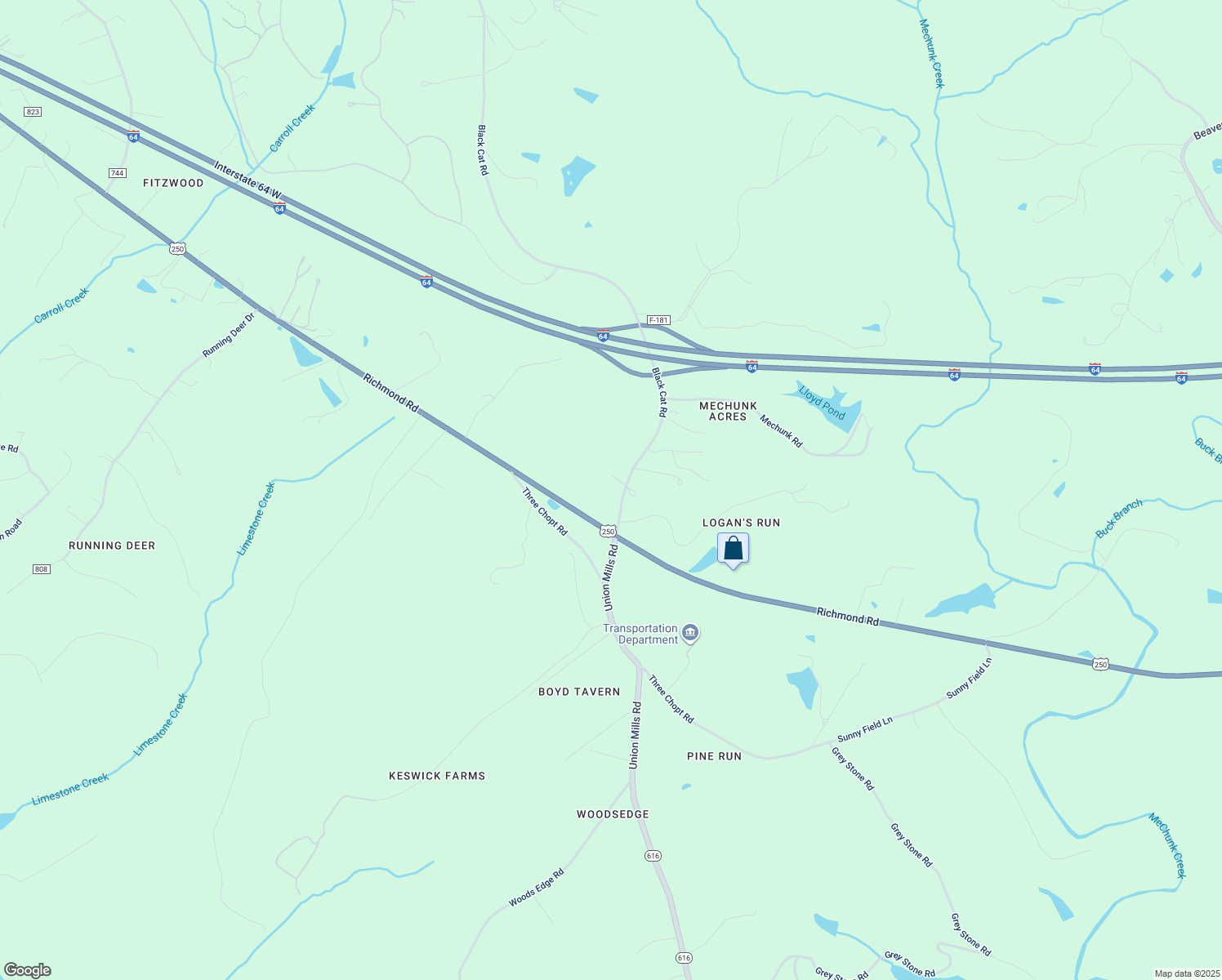 map of restaurants, bars, coffee shops, grocery stores, and more near 1660 Black Cat Road in Keswick