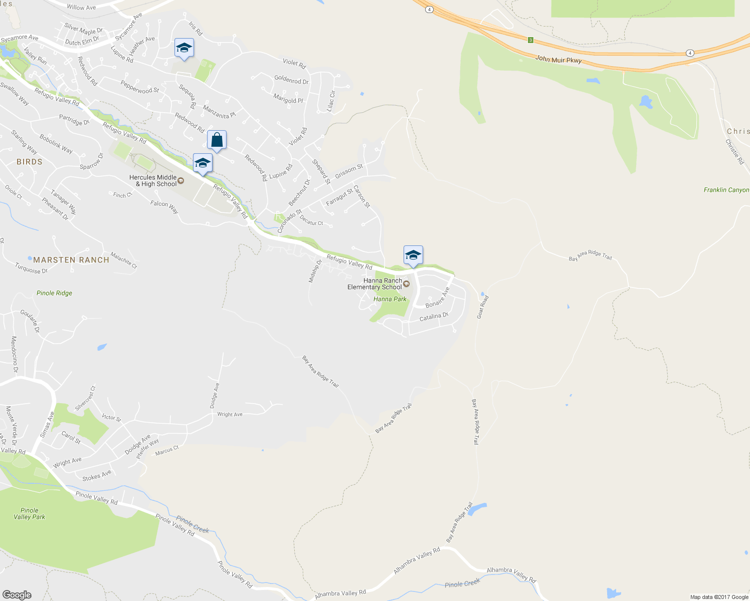 map of restaurants, bars, coffee shops, grocery stores, and more near 253 Florence Court in Hercules