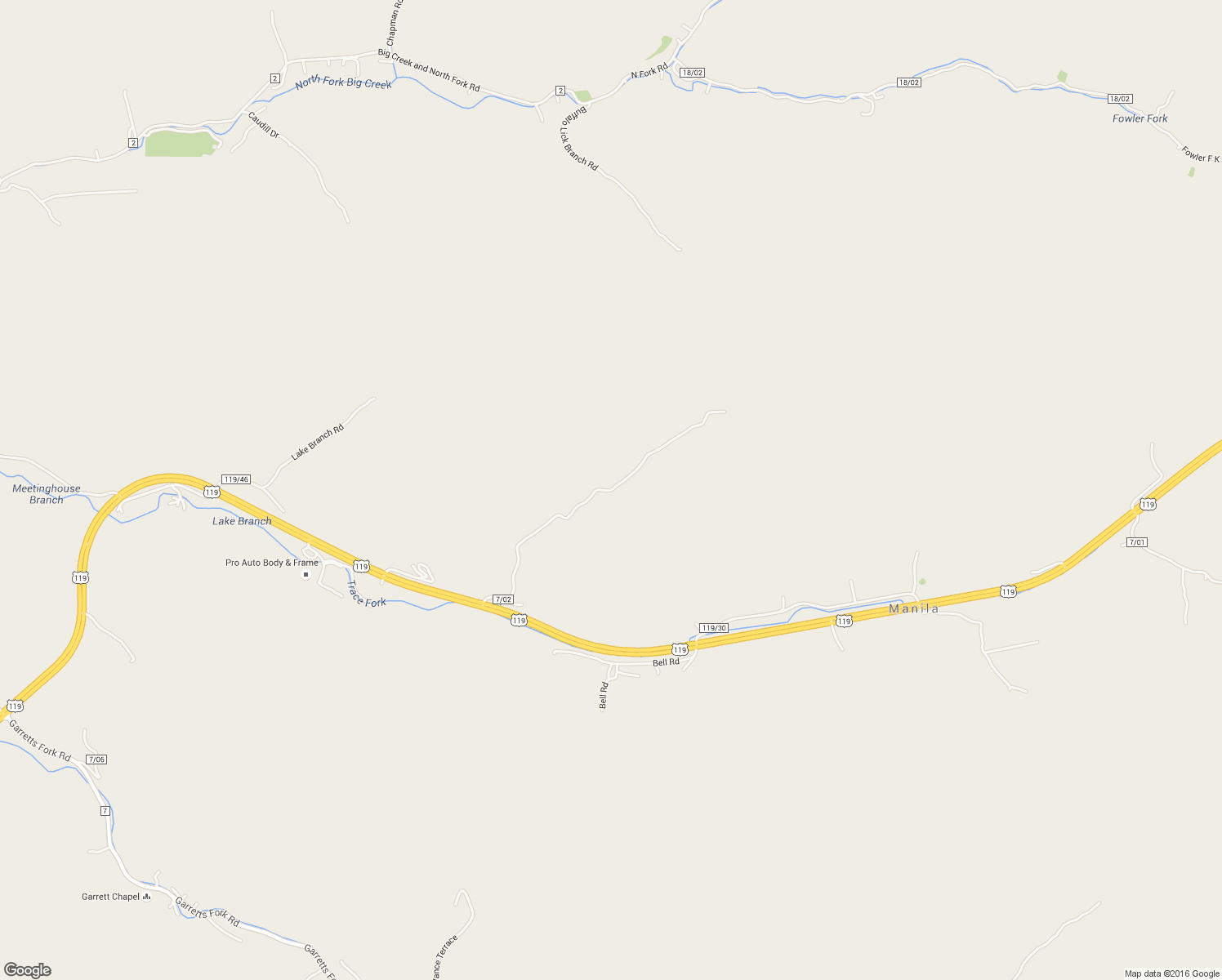 map of restaurants, bars, coffee shops, grocery stores, and more near Hurricane Branch Road in Chapmanville