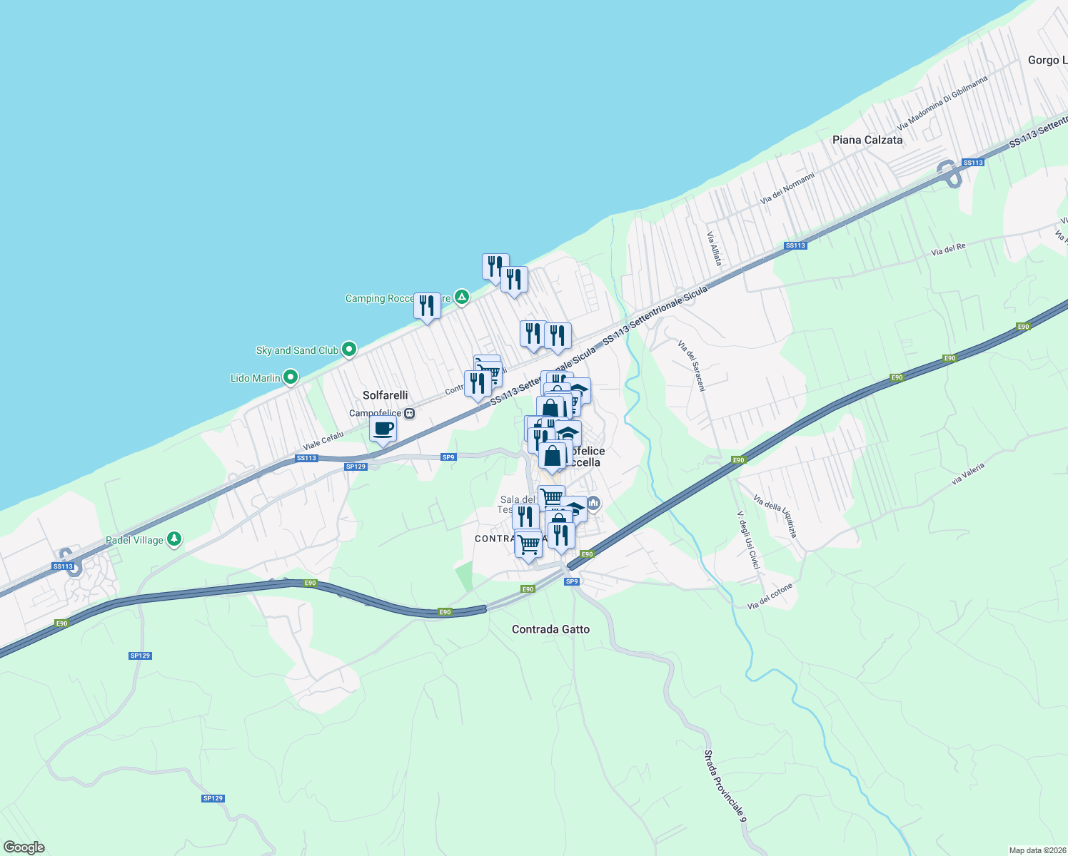 map of restaurants, bars, coffee shops, grocery stores, and more near 14 Via Stazione in Campofelice di Roccella