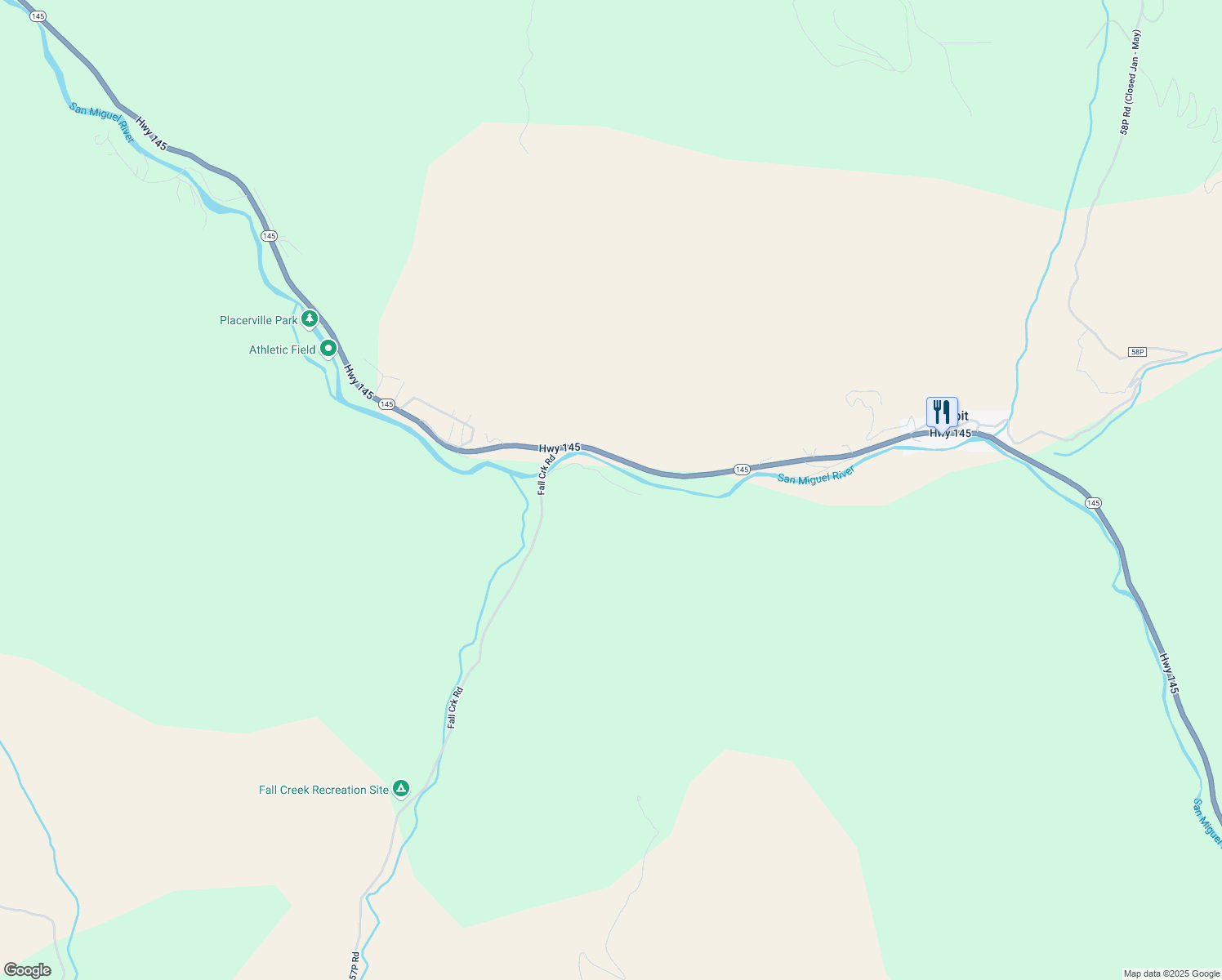 map of restaurants, bars, coffee shops, grocery stores, and more near River Trail in San Miguel
