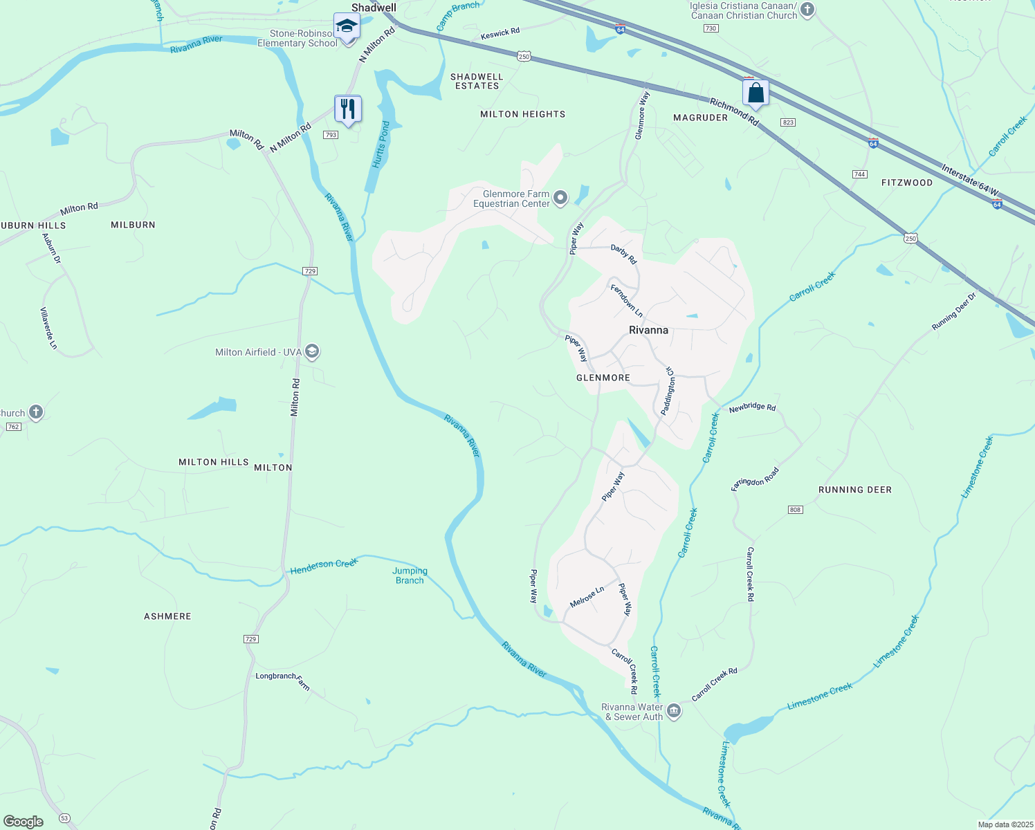 map of restaurants, bars, coffee shops, grocery stores, and more near 1518 Kinross Lane in Keswick
