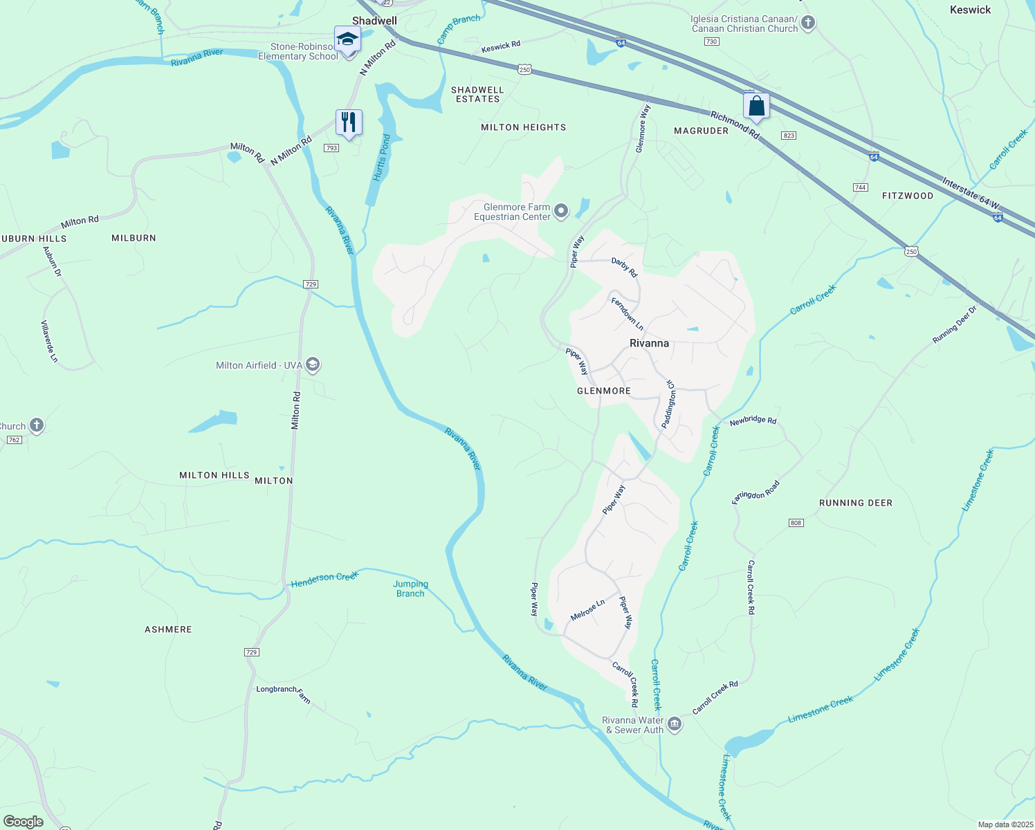 map of restaurants, bars, coffee shops, grocery stores, and more near 1509 Kinross Lane in Keswick