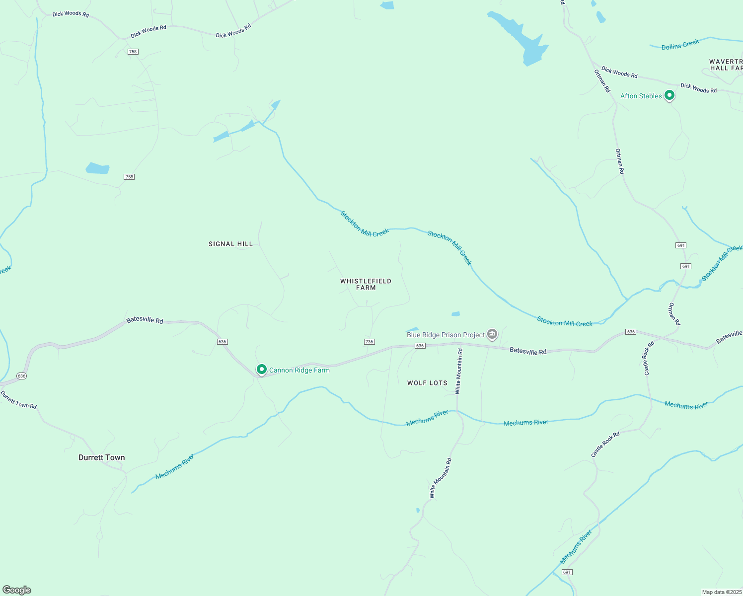 map of restaurants, bars, coffee shops, grocery stores, and more near 1553 Pughs Store Road in Afton