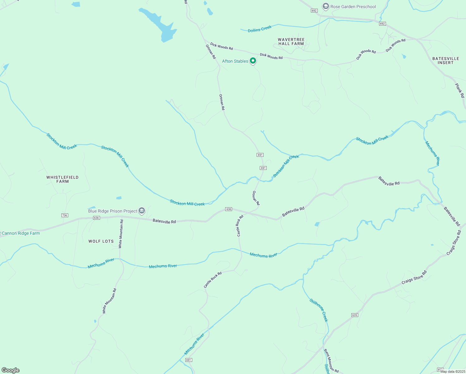 map of restaurants, bars, coffee shops, grocery stores, and more near 7546 Batesville Road in Afton