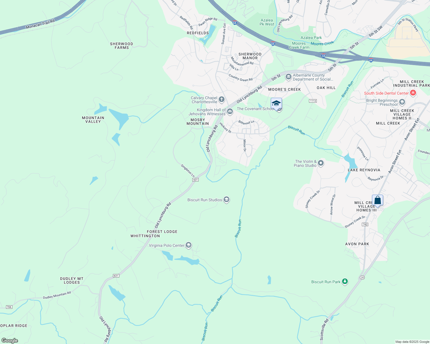 map of restaurants, bars, coffee shops, grocery stores, and more near 1748 Mattox Court in Charlottesville
