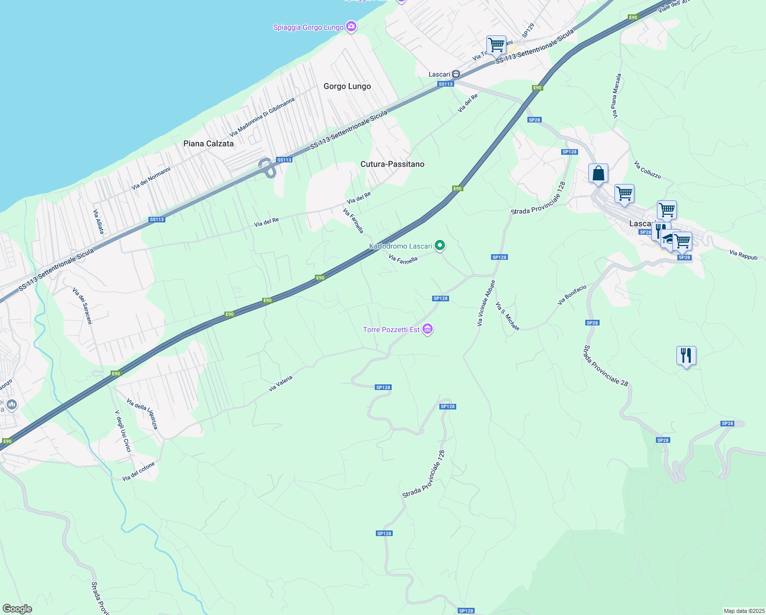 map of restaurants, bars, coffee shops, grocery stores, and more near in Metropolitan City of Palermo