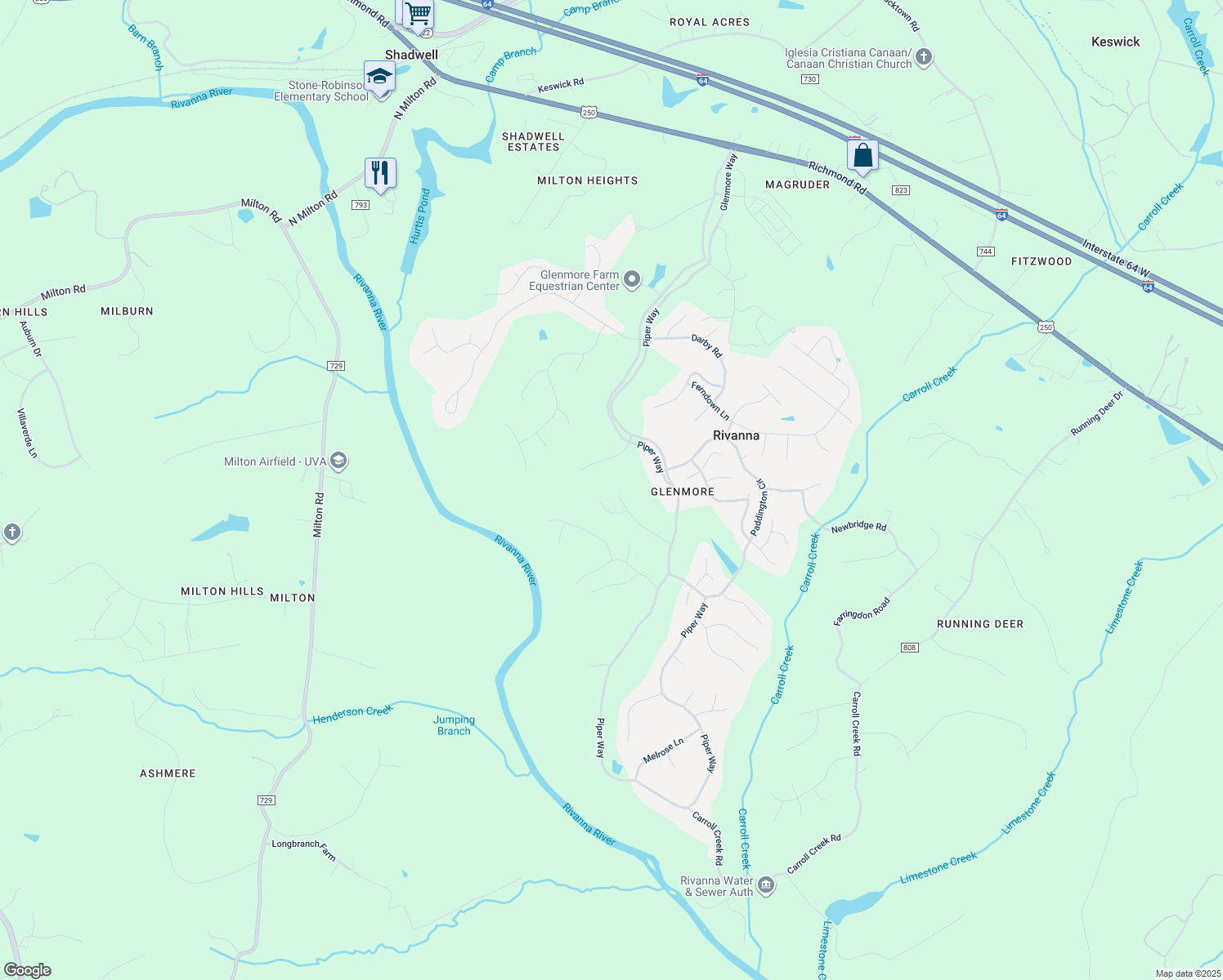 map of restaurants, bars, coffee shops, grocery stores, and more near 3221 Avebury Lane in Keswick