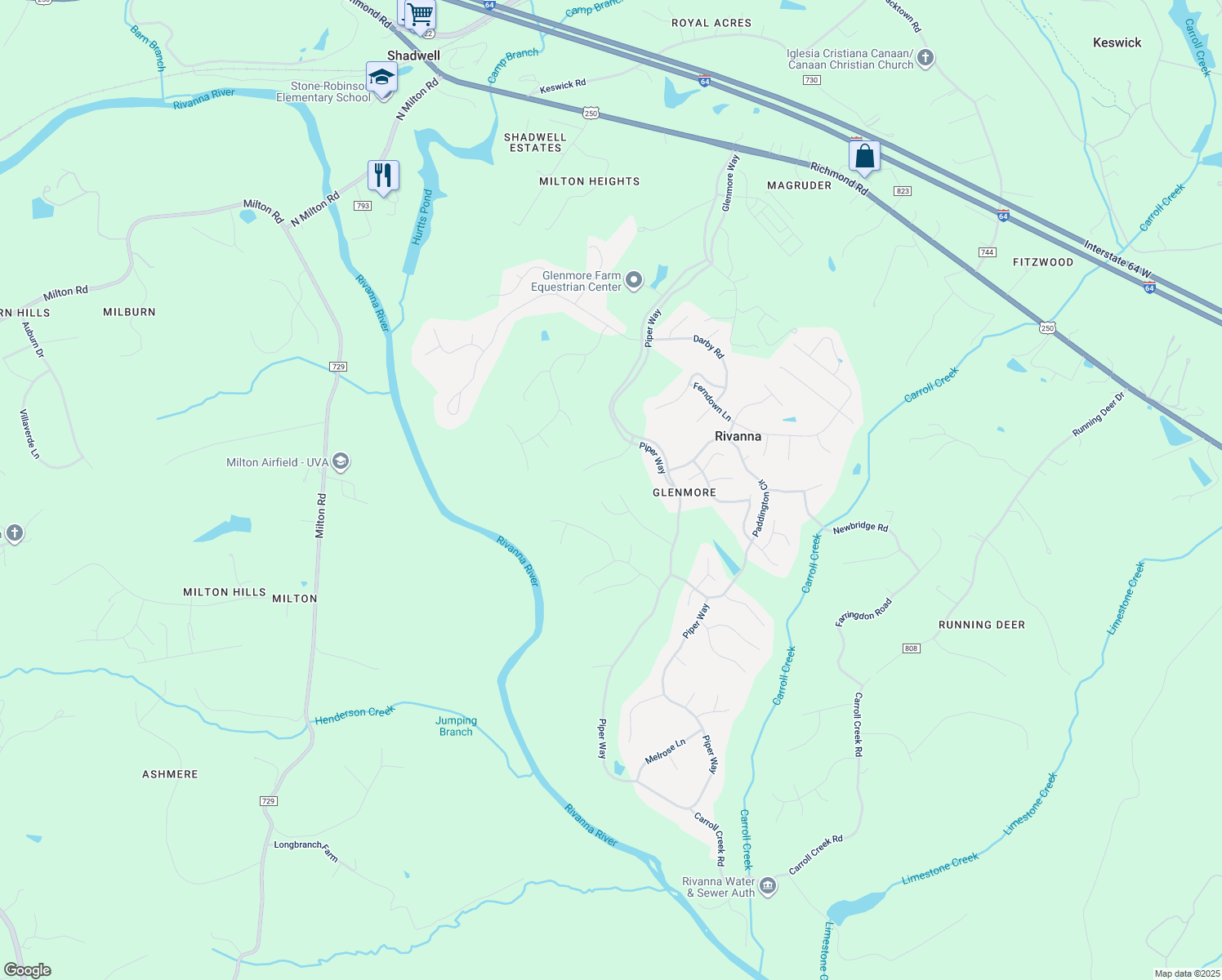 map of restaurants, bars, coffee shops, grocery stores, and more near 3221 Avebury Lane in Keswick