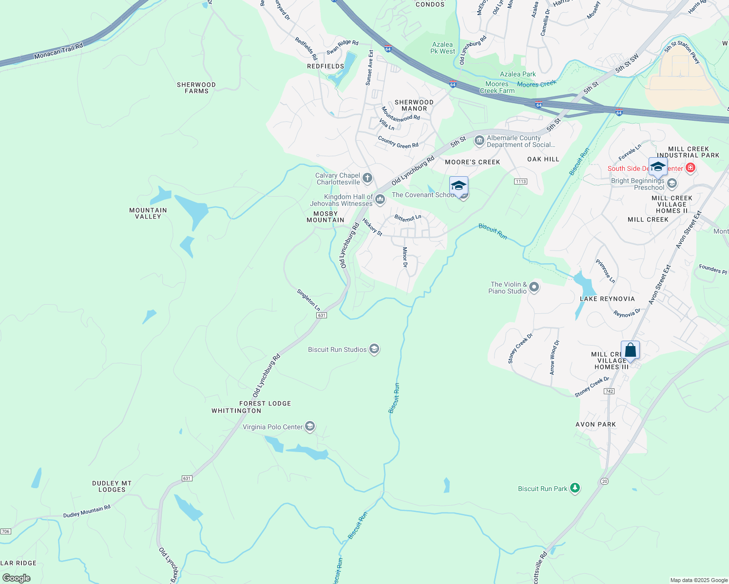 map of restaurants, bars, coffee shops, grocery stores, and more near Wardell Crest in Albemarle County