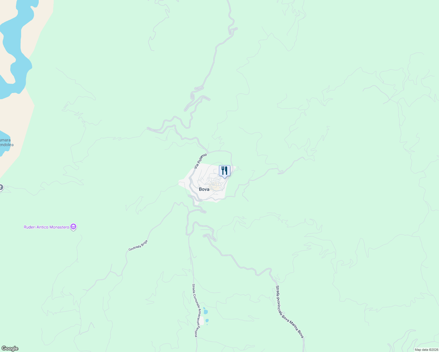 map of restaurants, bars, coffee shops, grocery stores, and more near 25 Via Rozzolino in Bova