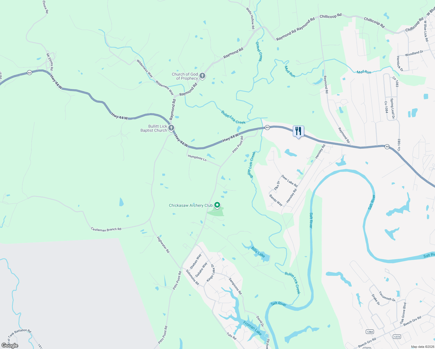 map of restaurants, bars, coffee shops, grocery stores, and more near 505 Pitts Point Road in Shepherdsville