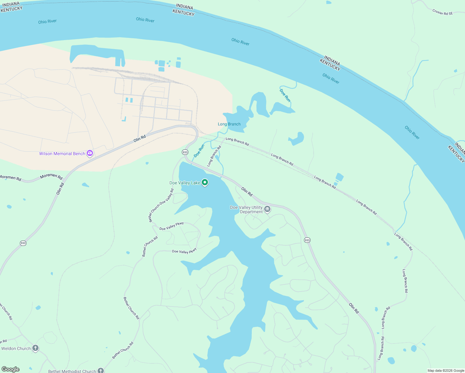 map of restaurants, bars, coffee shops, grocery stores, and more near Kentucky 933 in Brandenburg