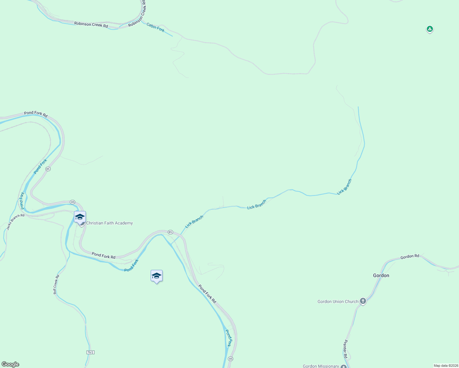 map of restaurants, bars, coffee shops, grocery stores, and more near 1085 Lick Creek Bridge in Van