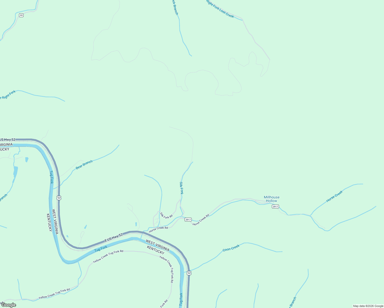 map of restaurants, bars, coffee shops, grocery stores, and more near 946 Silk Fork Road in Fort Gay