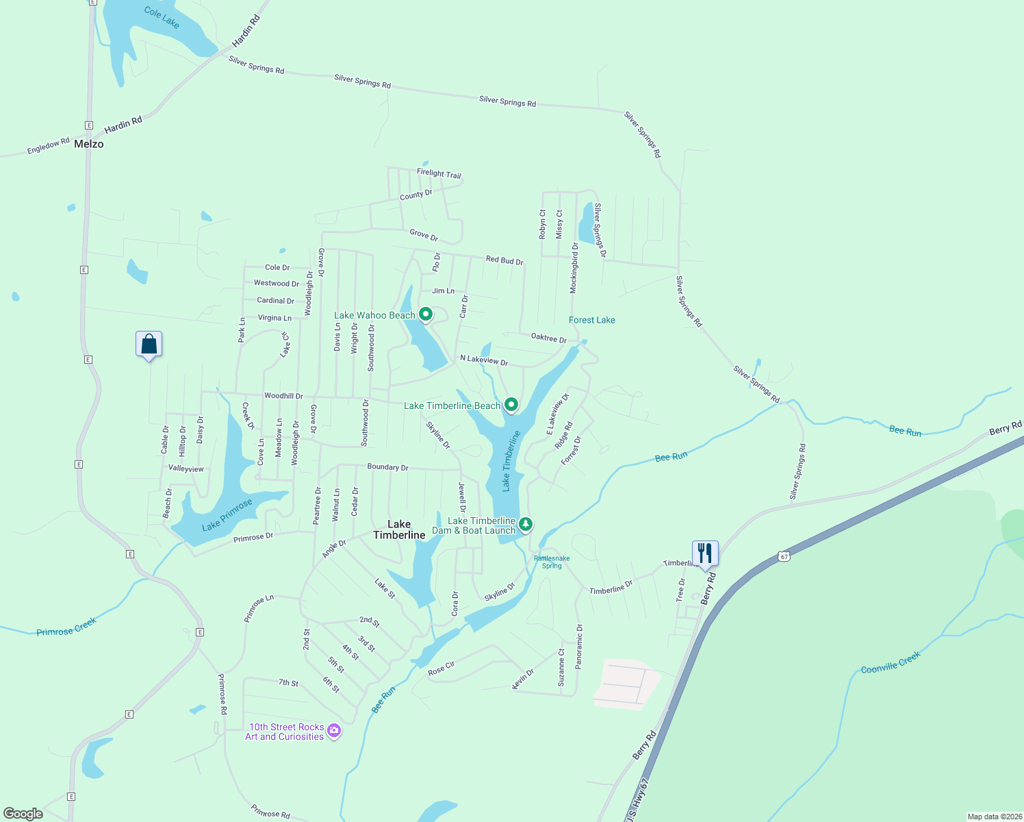map of restaurants, bars, coffee shops, grocery stores, and more near 9656 Scenic View Circle in Bonne Terre