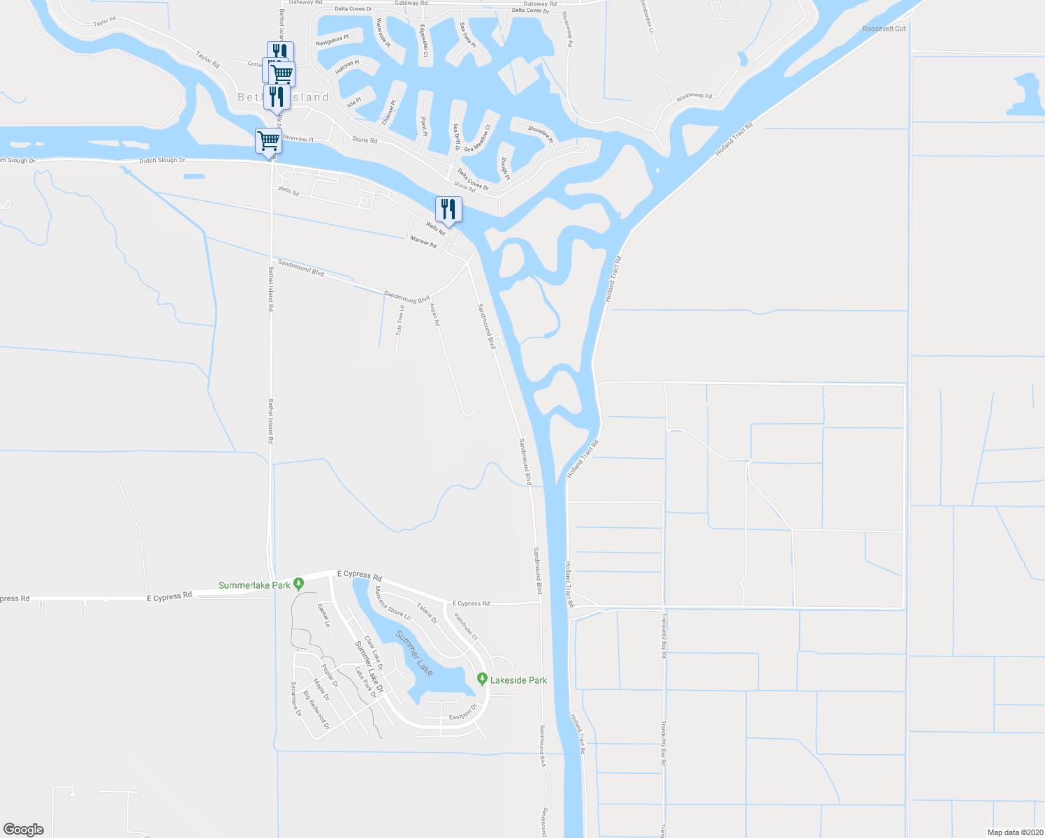 map of restaurants, bars, coffee shops, grocery stores, and more near 5116 Sandmound Boulevard in Oakley