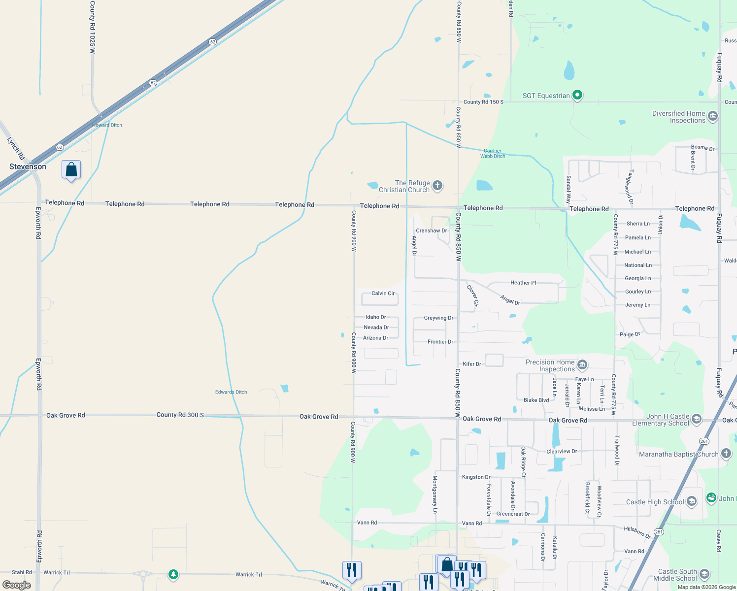map of restaurants, bars, coffee shops, grocery stores, and more near 8801 Calvin Cir in Newburgh