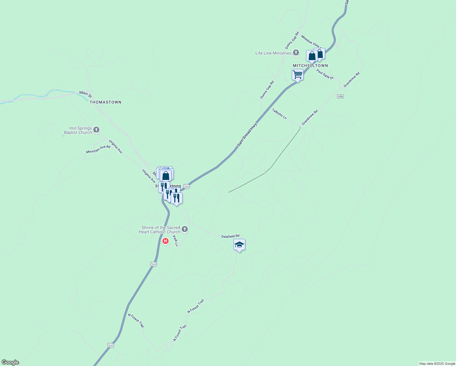 map of restaurants, bars, coffee shops, grocery stores, and more near Golf Course Srv Rd in Bath