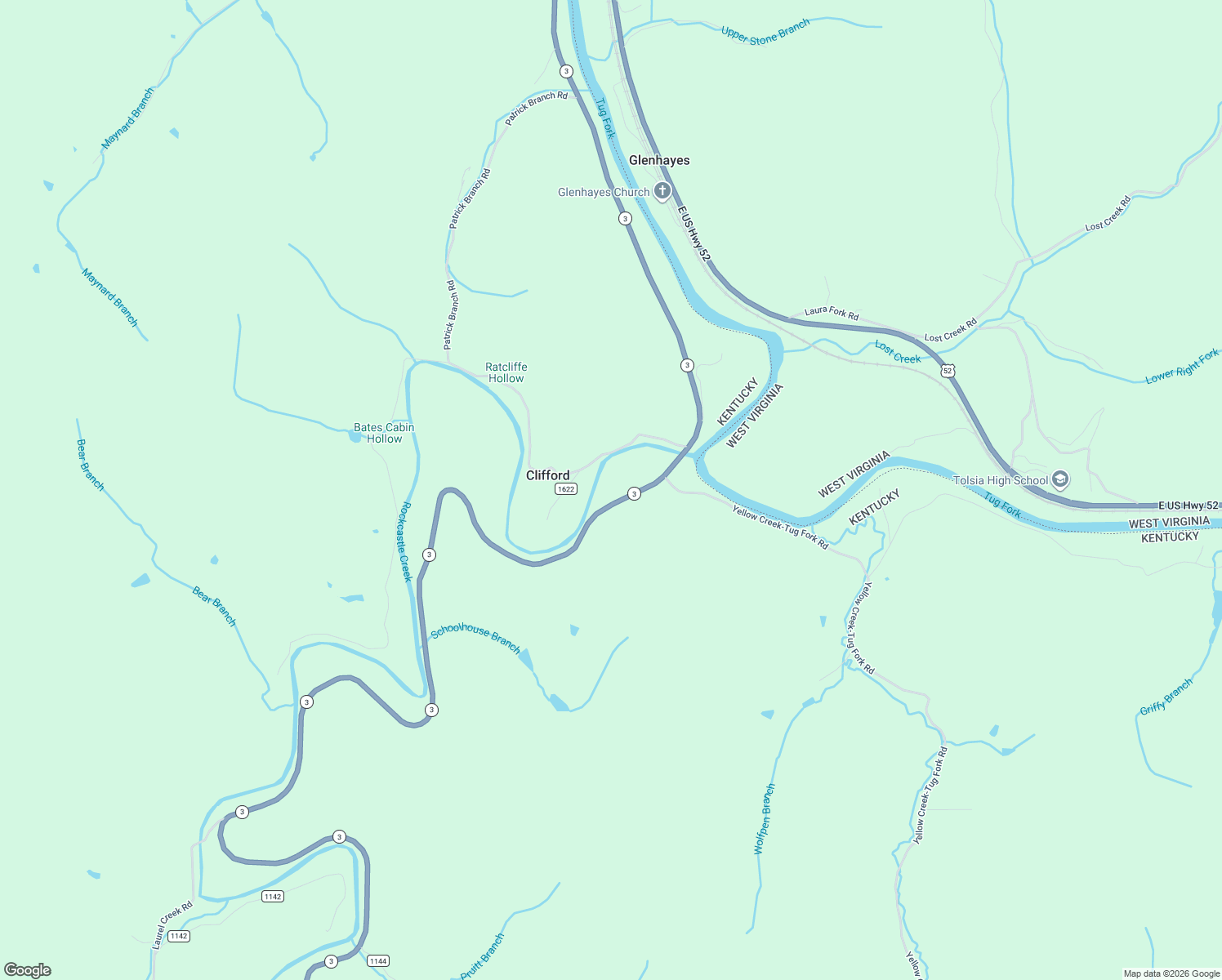 map of restaurants, bars, coffee shops, grocery stores, and more near Rockcastle Creek Road in Louisa
