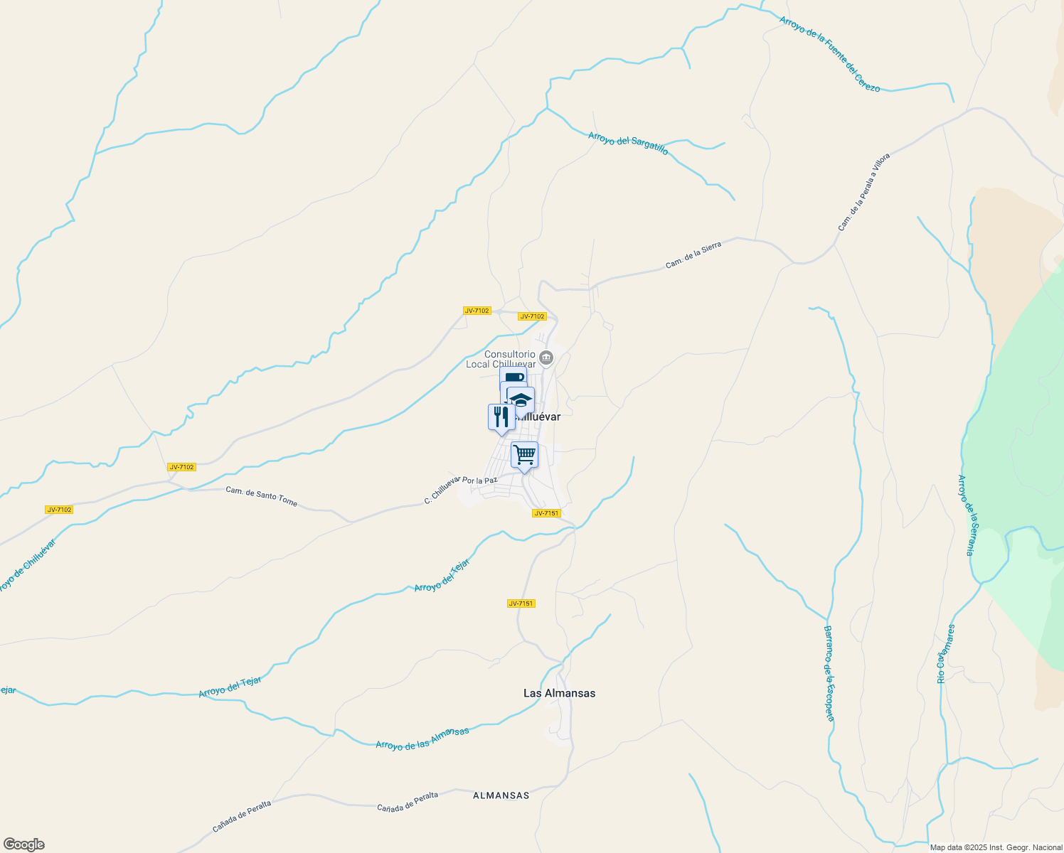 map of restaurants, bars, coffee shops, grocery stores, and more near 12 Plaza Constitucion in Chilluévar
