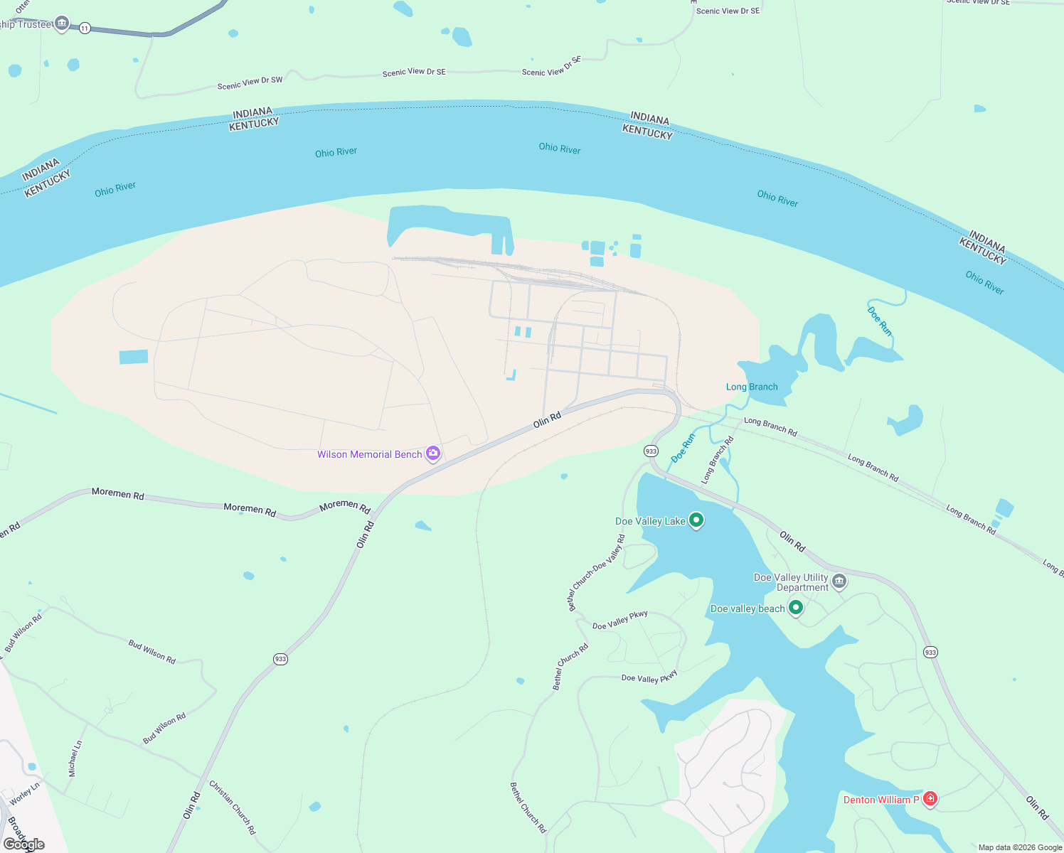 map of restaurants, bars, coffee shops, grocery stores, and more near 2450 Olin Road in Brandenburg