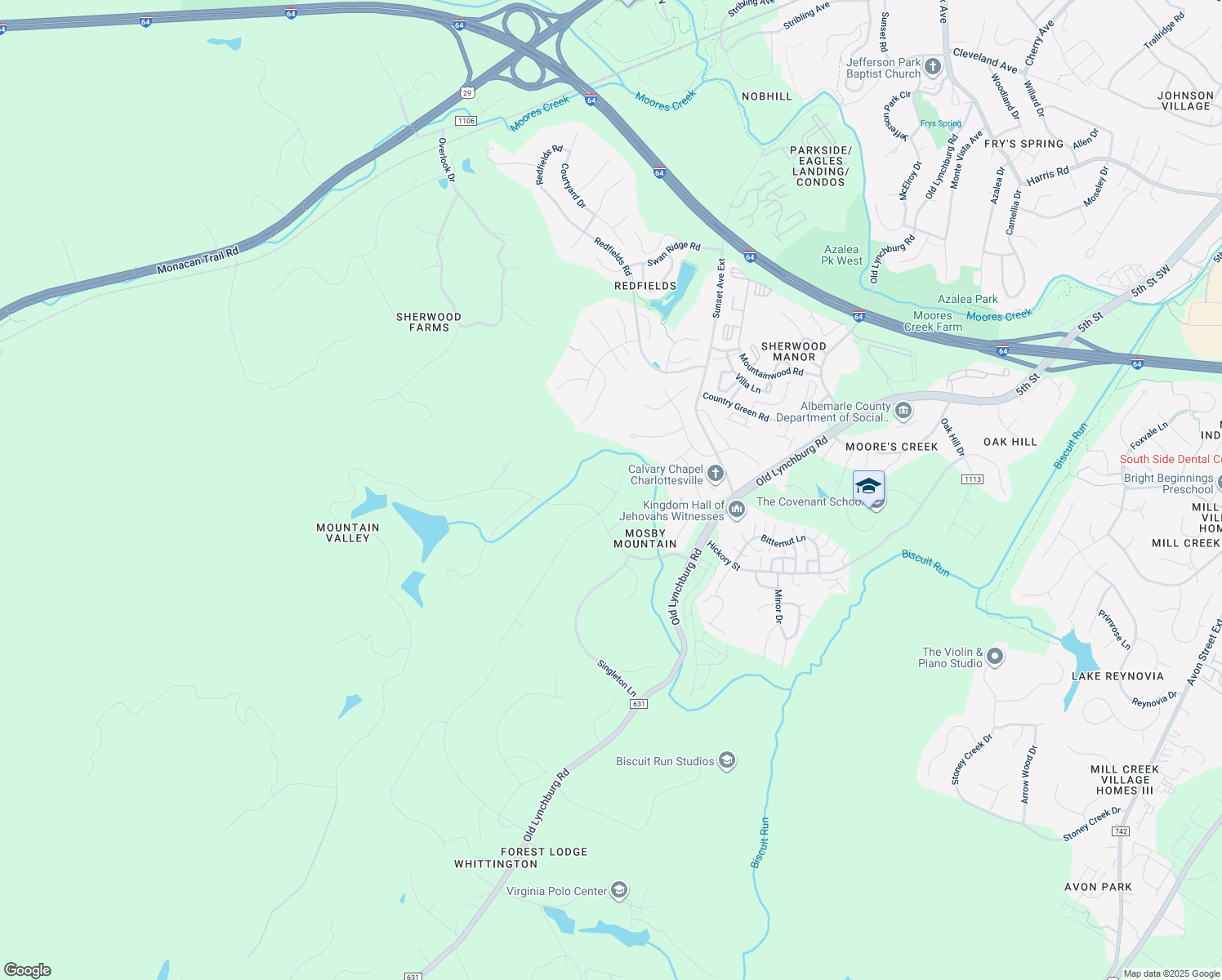 map of restaurants, bars, coffee shops, grocery stores, and more near 706 Owl Creek Court in Charlottesville