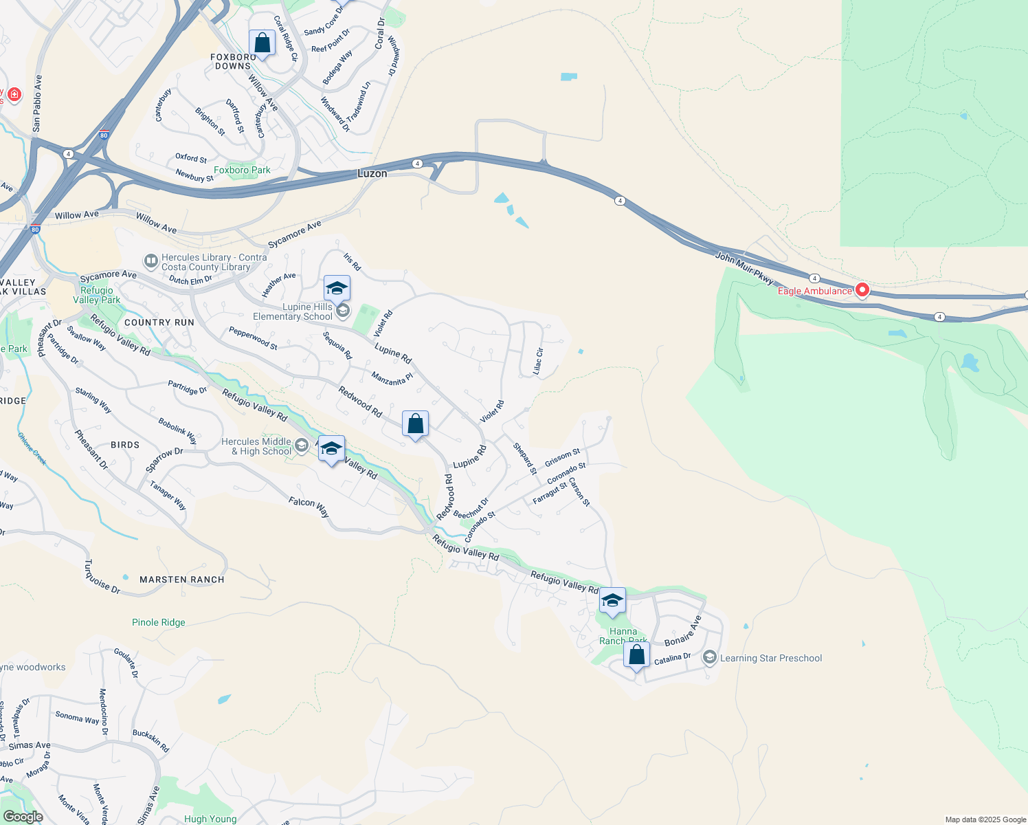 map of restaurants, bars, coffee shops, grocery stores, and more near 217 Shepard Street in Hercules