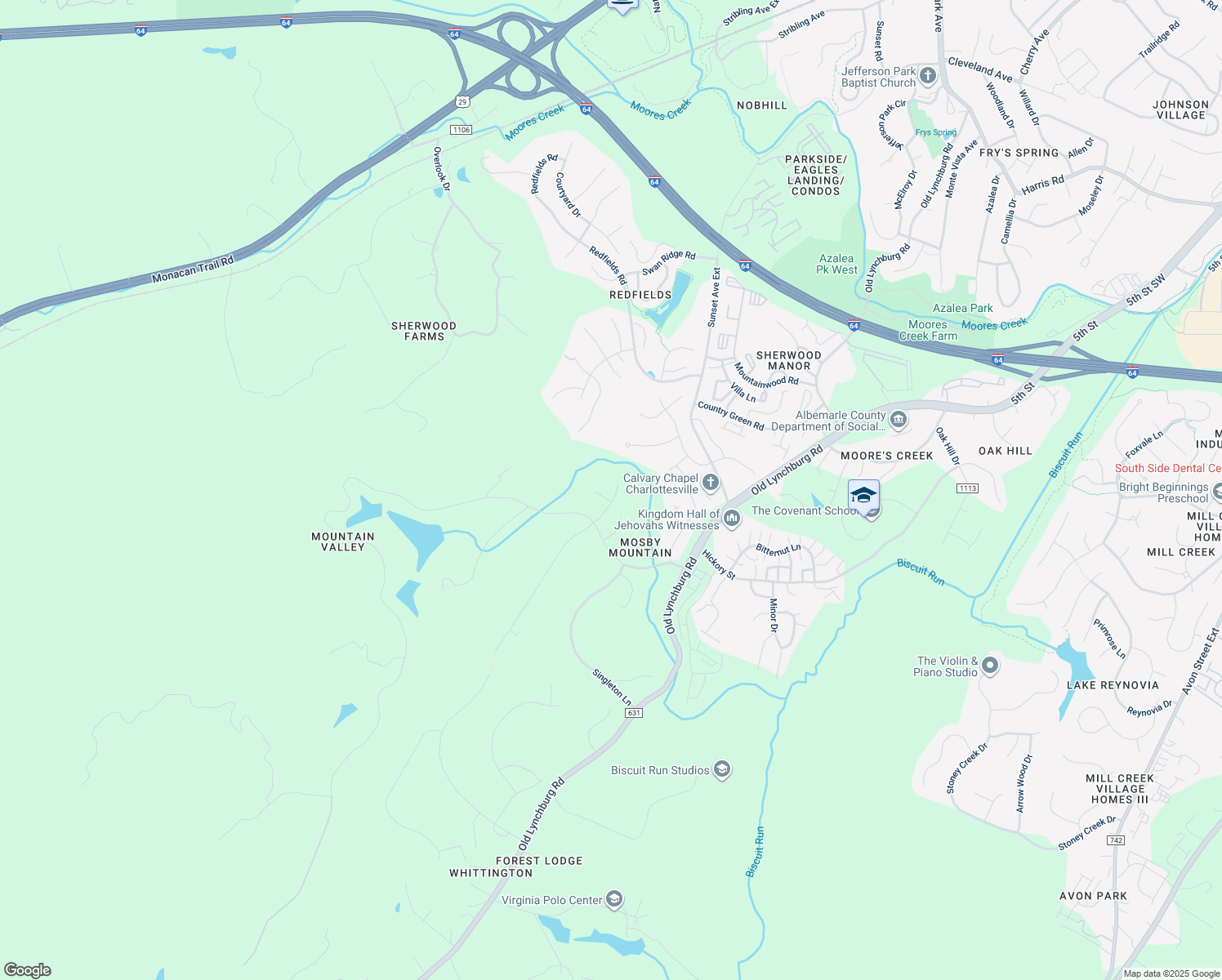 map of restaurants, bars, coffee shops, grocery stores, and more near 706 Owl Creek Court in Charlottesville