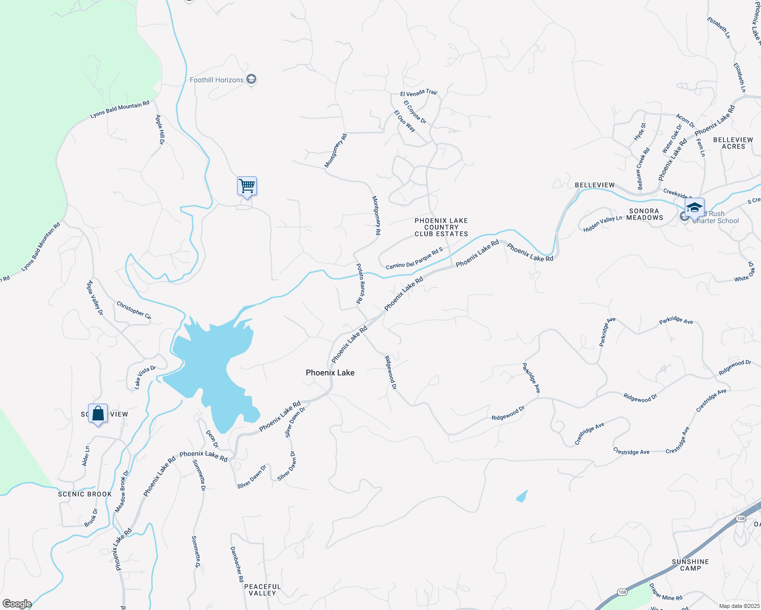 map of restaurants, bars, coffee shops, grocery stores, and more near 15240 McKamey Court in Sonora