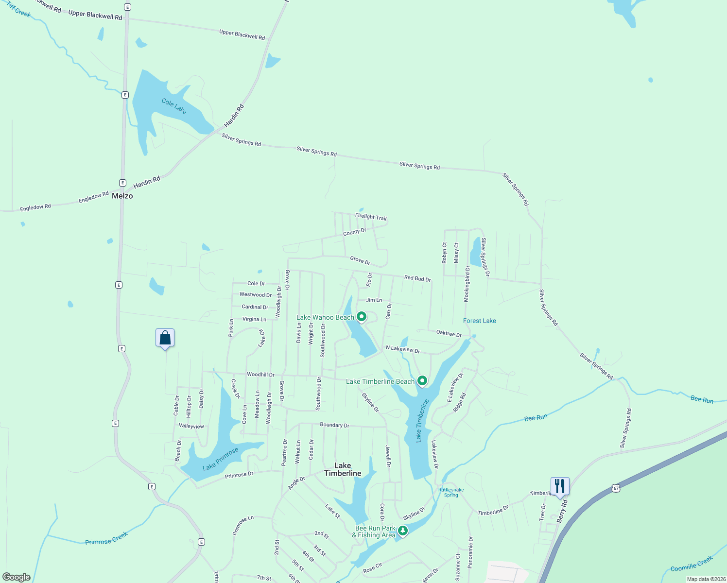 map of restaurants, bars, coffee shops, grocery stores, and more near 9738 Flo Drive in Bonne Terre