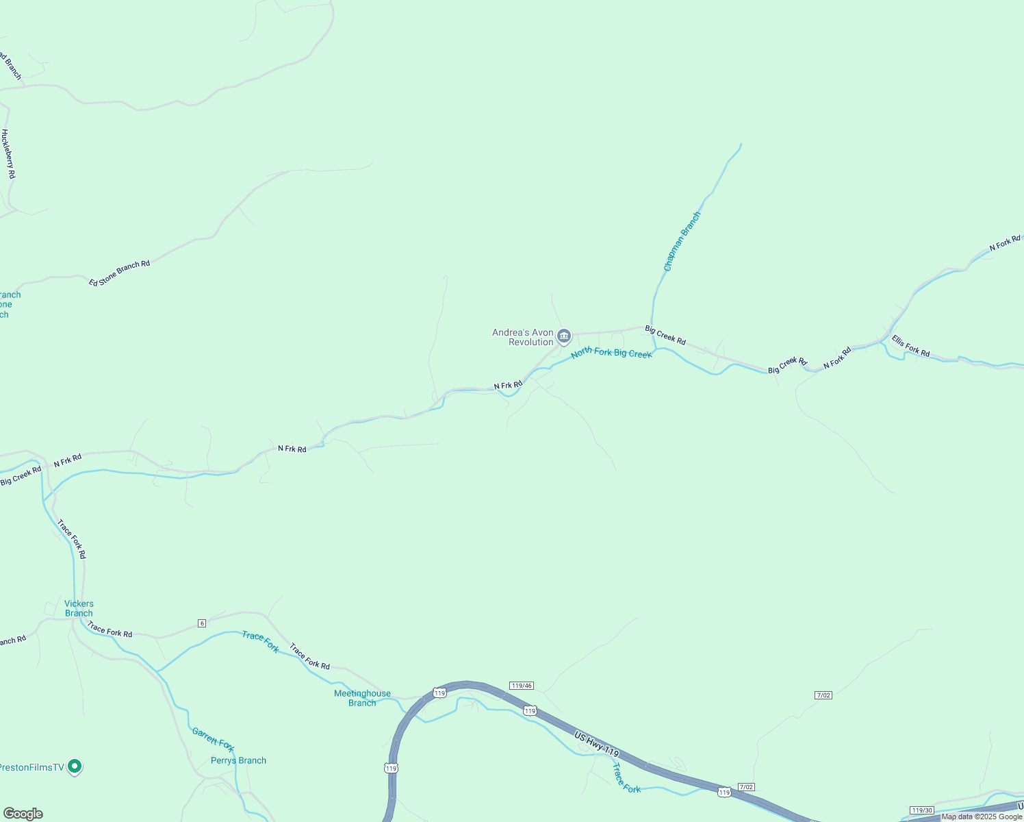 map of restaurants, bars, coffee shops, grocery stores, and more near 124 Miller Lane in Chapmanville