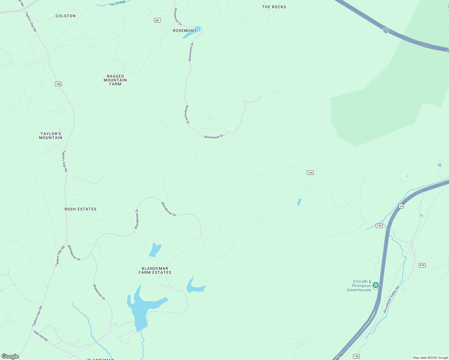 map of restaurants, bars, coffee shops, grocery stores, and more near 3205 Pryors Mountain Lane in Charlottesville