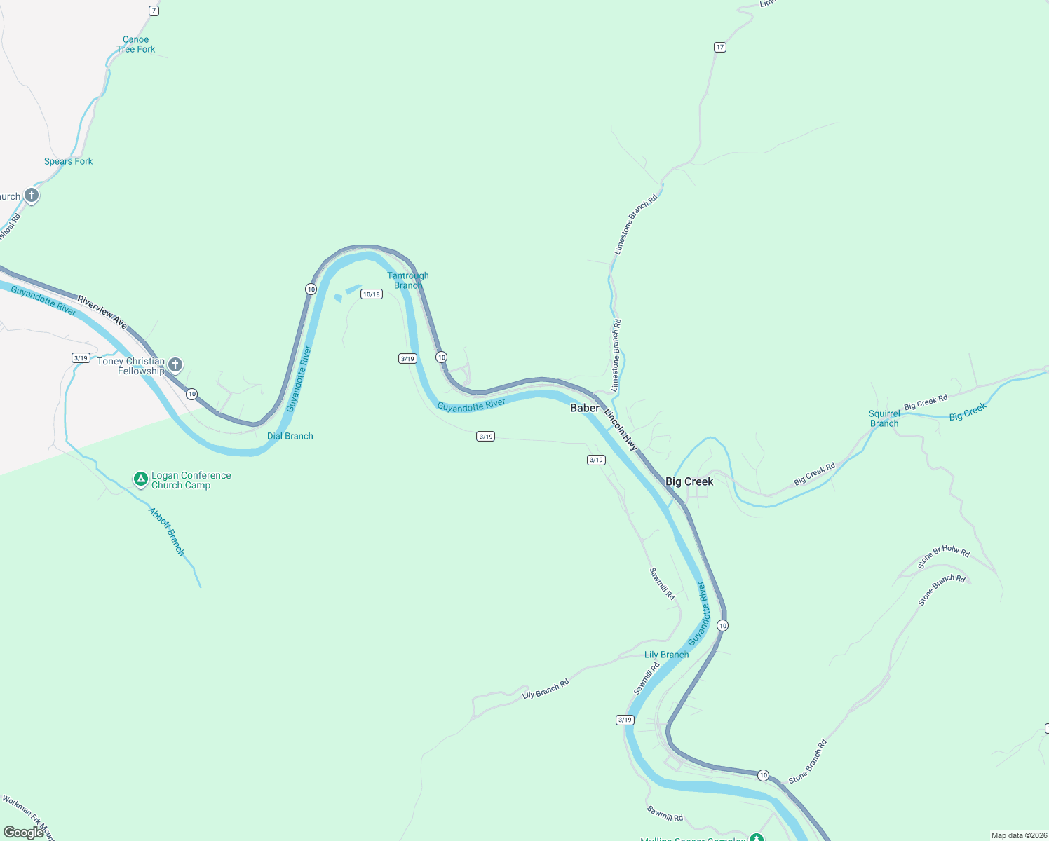 map of restaurants, bars, coffee shops, grocery stores, and more near 3800 Sawmill Road in Chapmanville