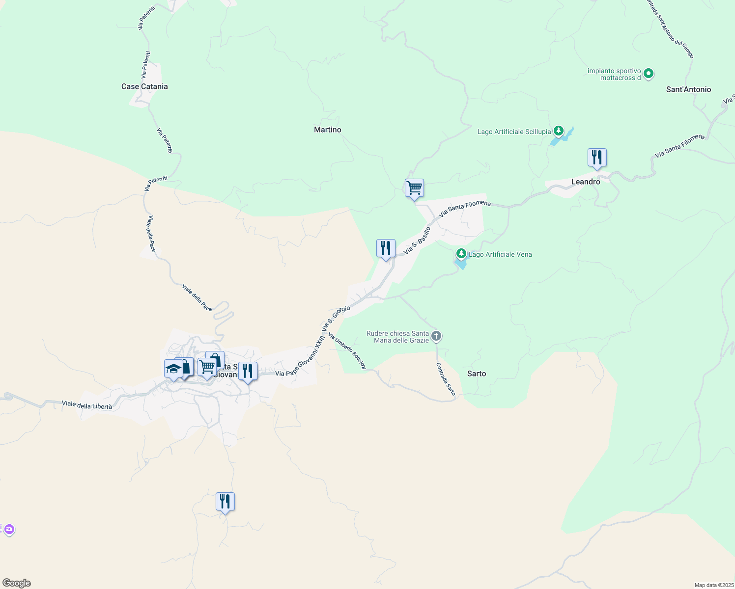 map of restaurants, bars, coffee shops, grocery stores, and more near 6 Contrada Sarto in Città metropolitana di Reggio Calabria