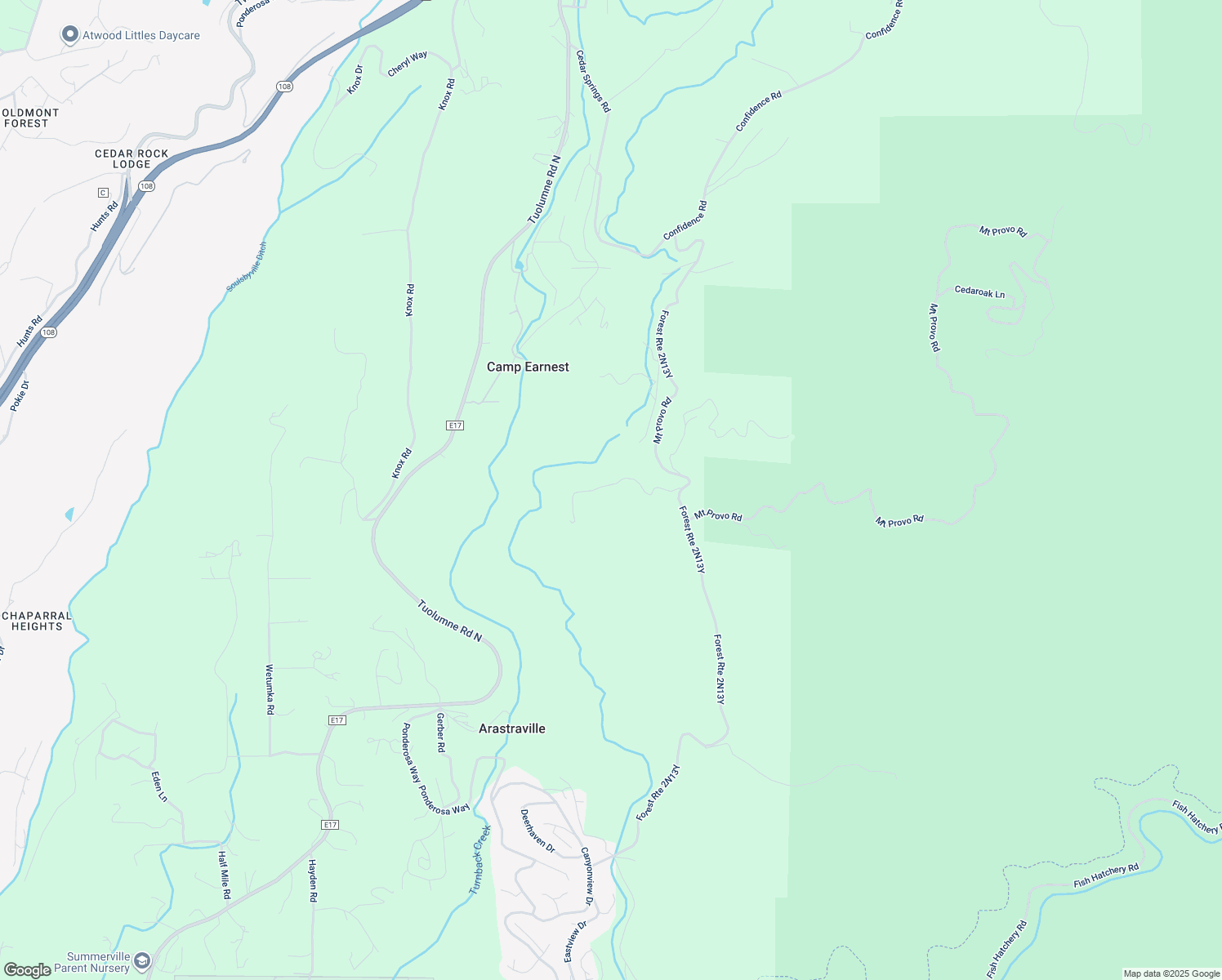 map of restaurants, bars, coffee shops, grocery stores, and more near 21260 Rising Sun Mine Road in Twain Harte