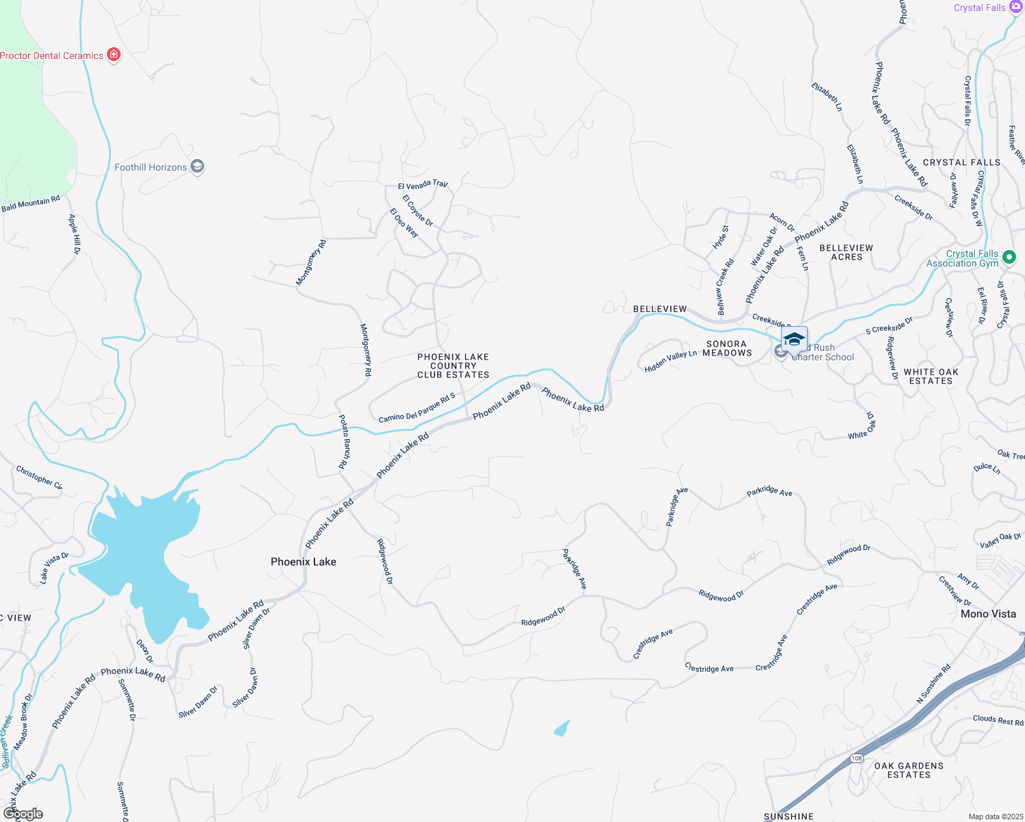map of restaurants, bars, coffee shops, grocery stores, and more near 21261 Phoenix Lake Road in Sonora