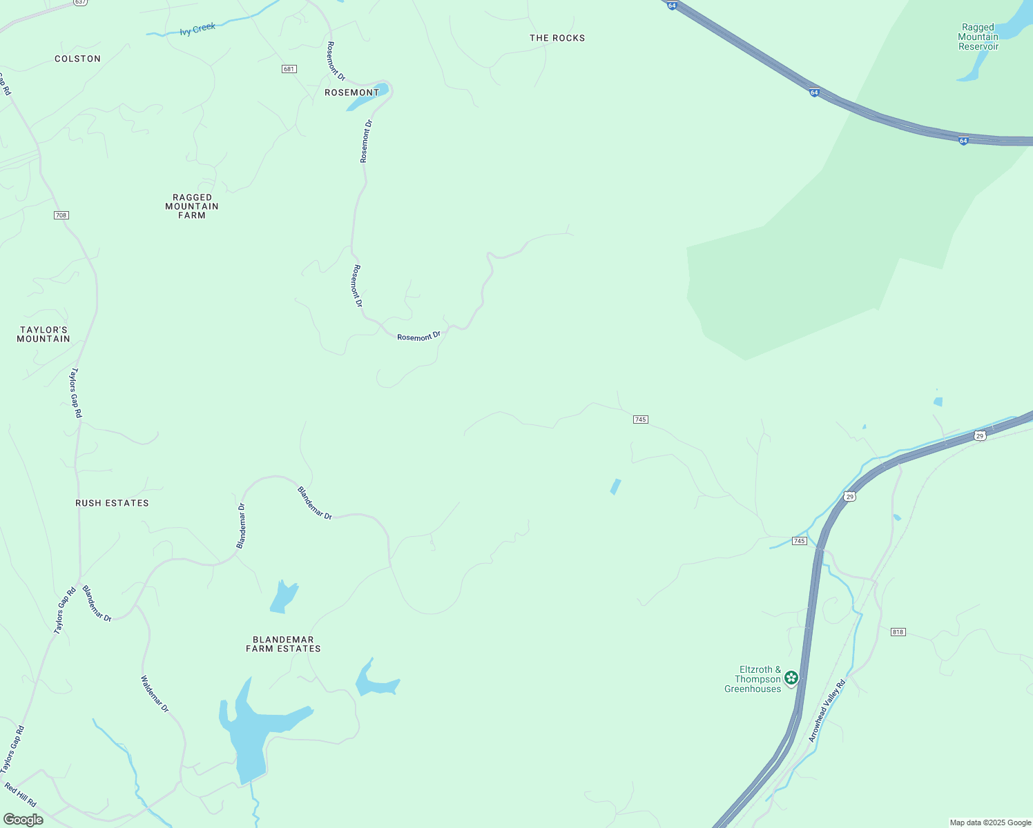 map of restaurants, bars, coffee shops, grocery stores, and more near 2705 Poorhouse Road in Charlottesville