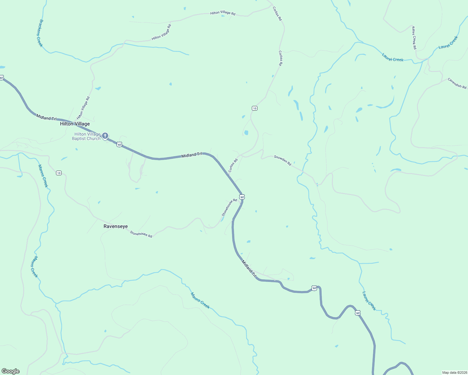 map of restaurants, bars, coffee shops, grocery stores, and more near 39638 Midland Trail in Rainelle