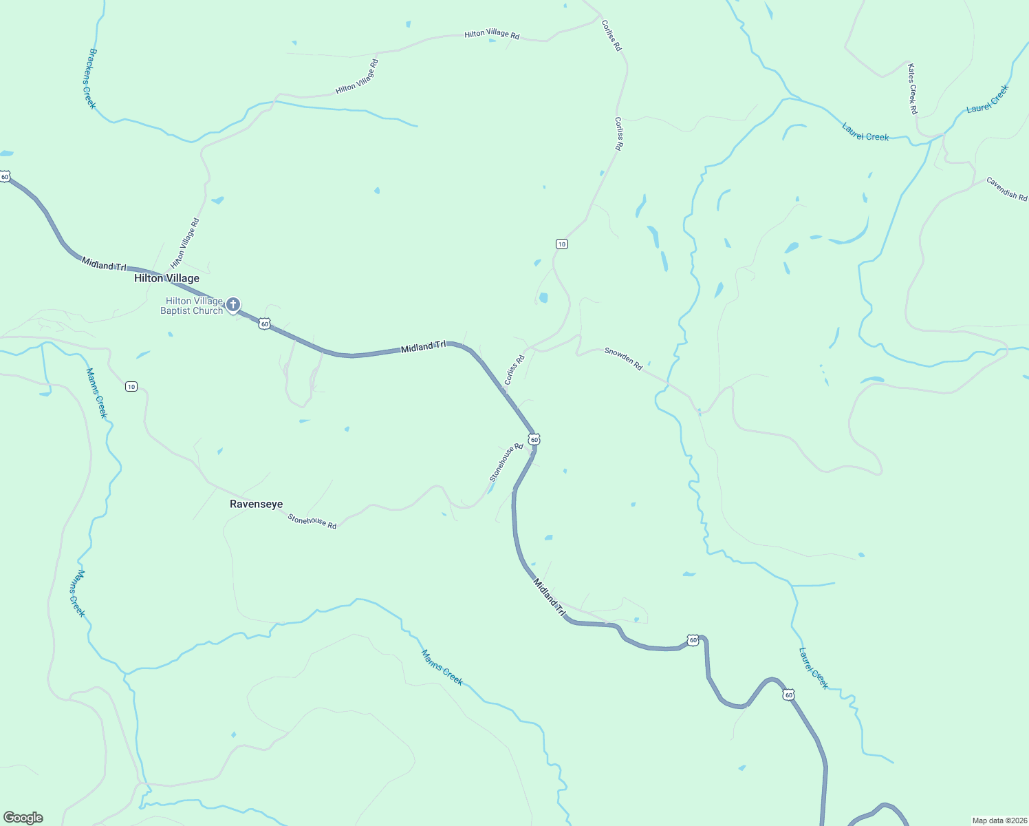 map of restaurants, bars, coffee shops, grocery stores, and more near 39638 Midland Trail in Rainelle