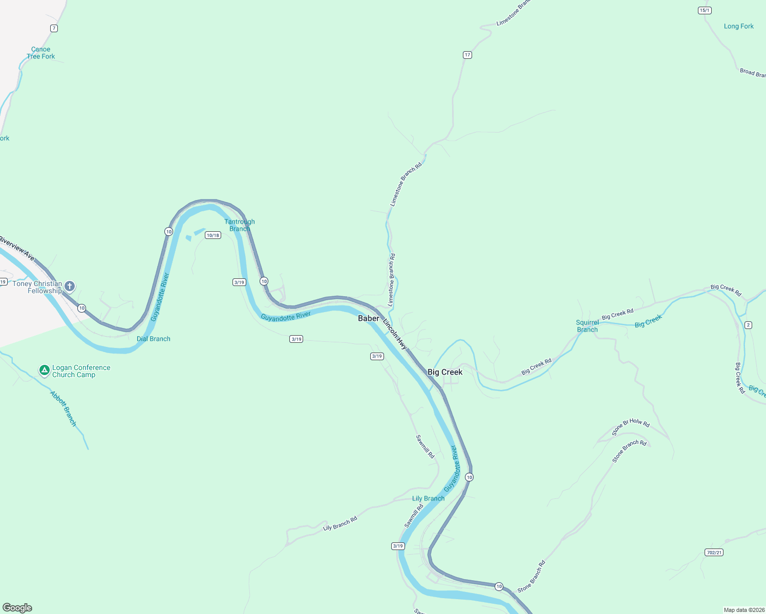 map of restaurants, bars, coffee shops, grocery stores, and more near 52 Limestone Branch Road in Logan